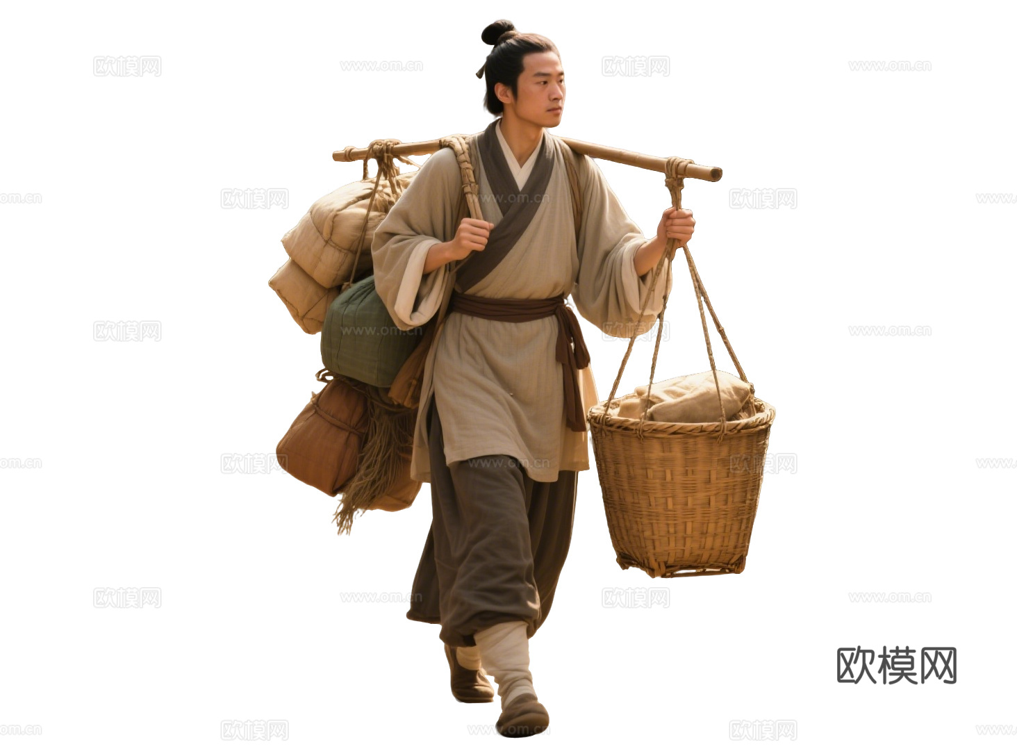 PS免抠古装人物 古代男子 古代货郎 古装没卖货郎 古代小商