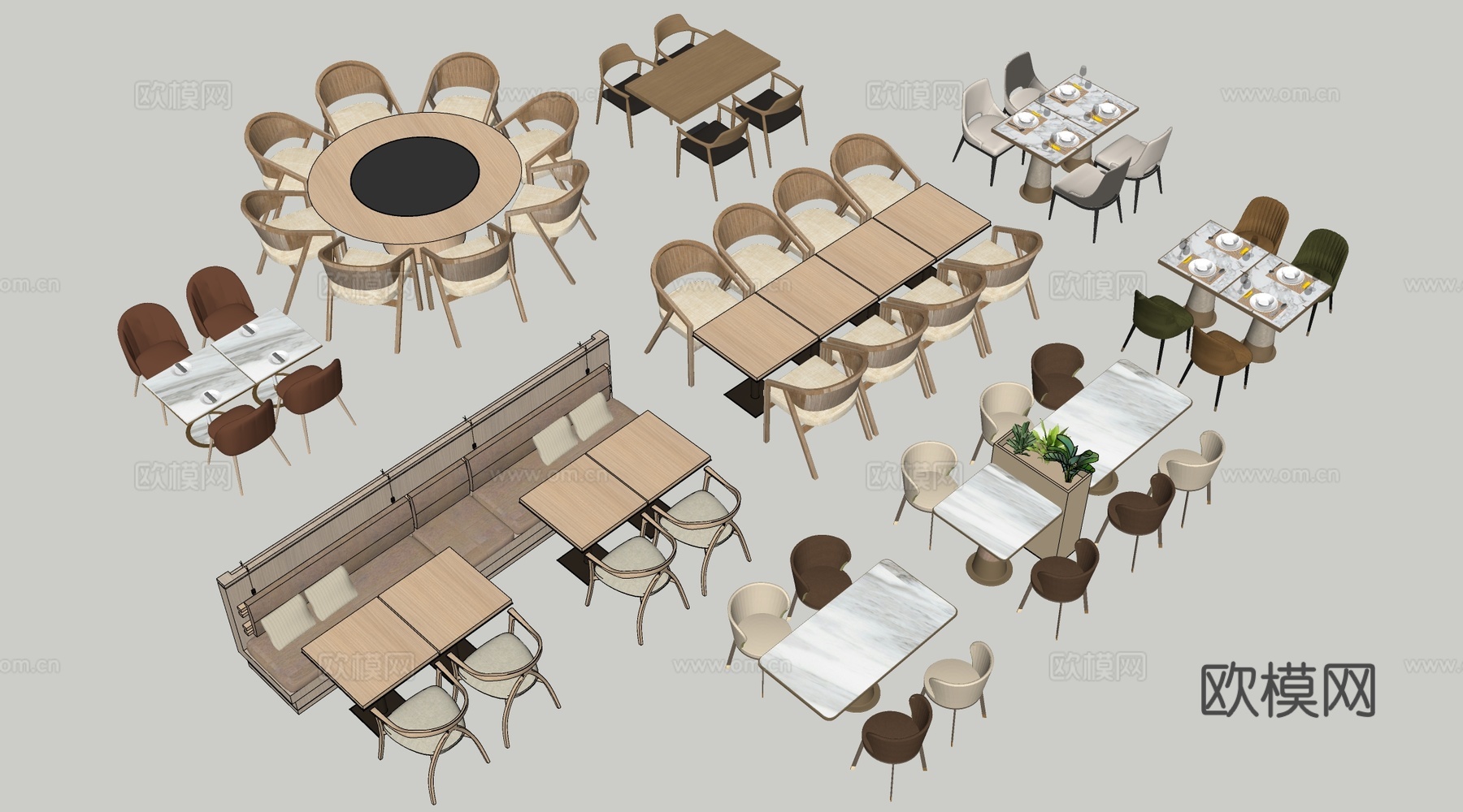 现代餐饮桌椅 餐厅桌椅 餐桌椅 饭店桌椅su模型