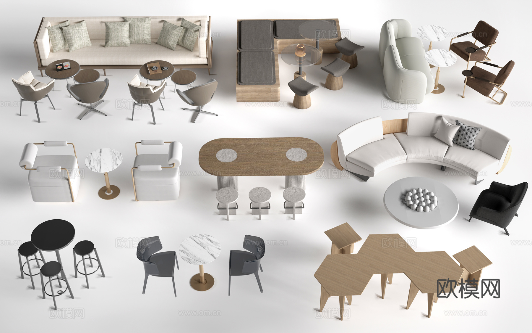 现代咖啡厅桌椅 奶茶店桌椅 餐饮桌椅su模型