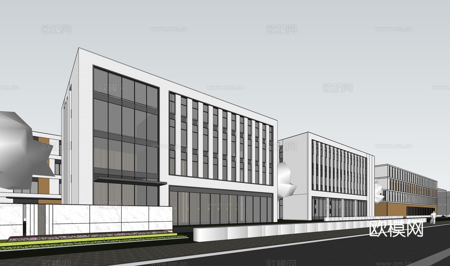 现代工业厂房 现代产业园 多层办公 厂房 产 产业园 办公楼su模型下载（渲染图2）