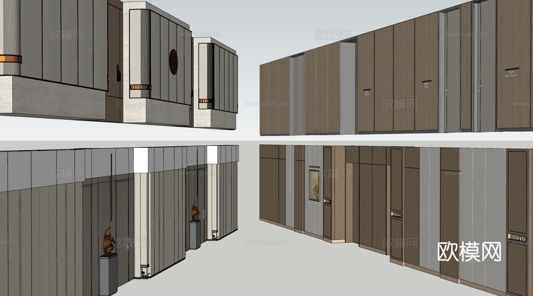 现代办公室走廊 酒店走廊 过道su模型
