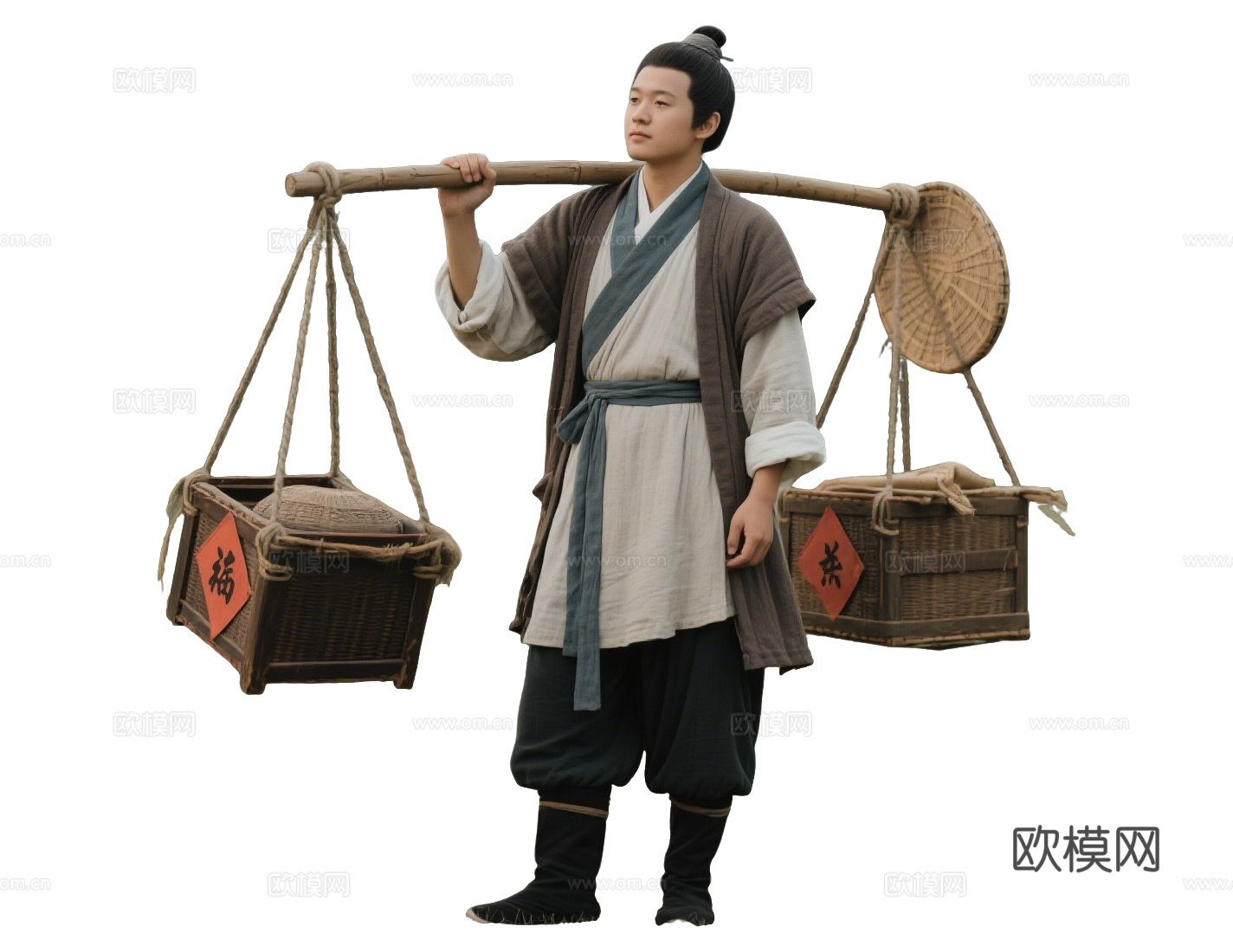 PS免抠古装人物 古代男子 古代货郎 古装没卖货郎 古代小商