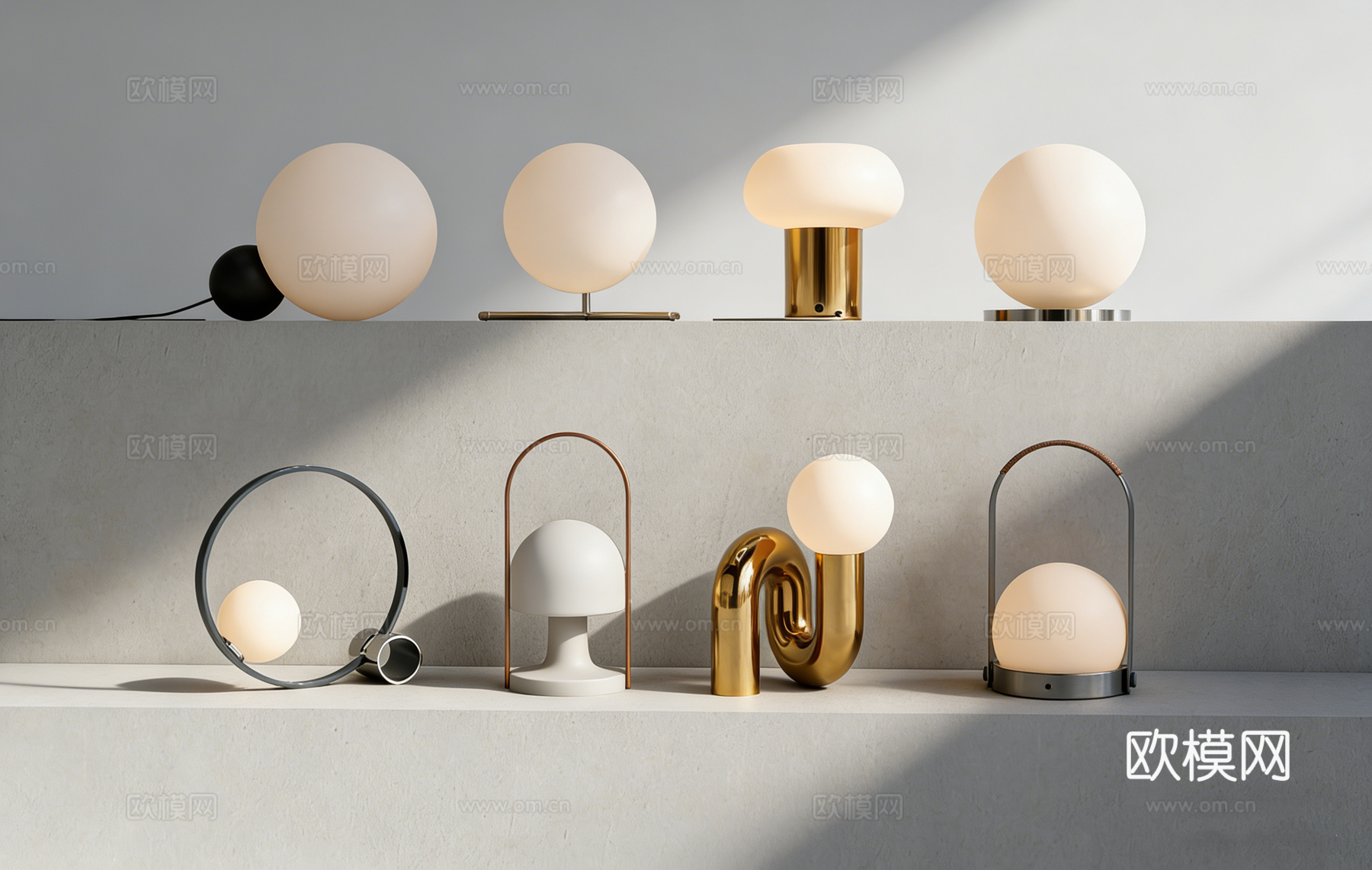 现代简约球形蘑菇形台灯 创意金属底座 客厅卧室书房 装饰灯具su模型下载（渲染图1）