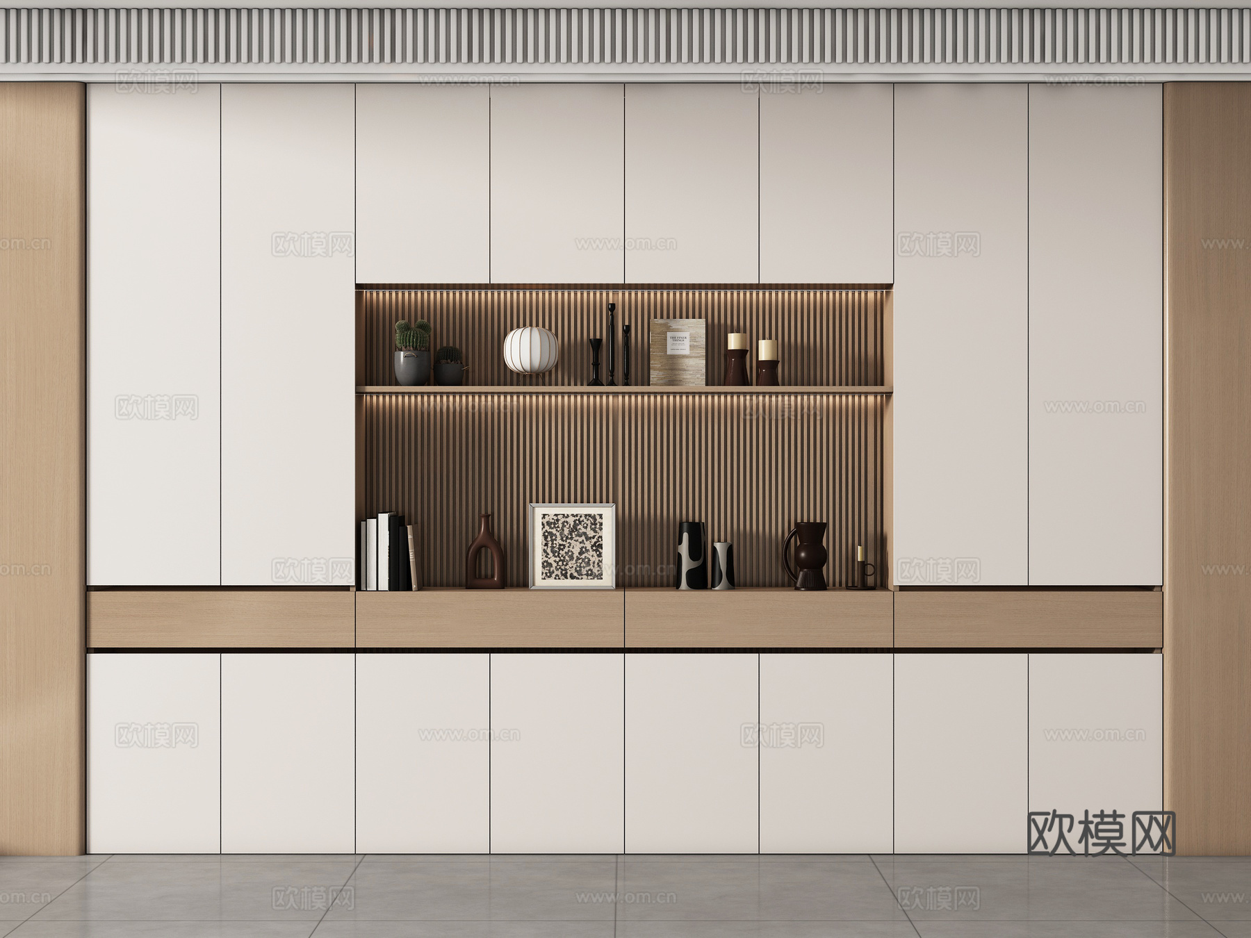 现代书柜 储物柜 背景柜 书籍摆件组合 装饰柜su模型