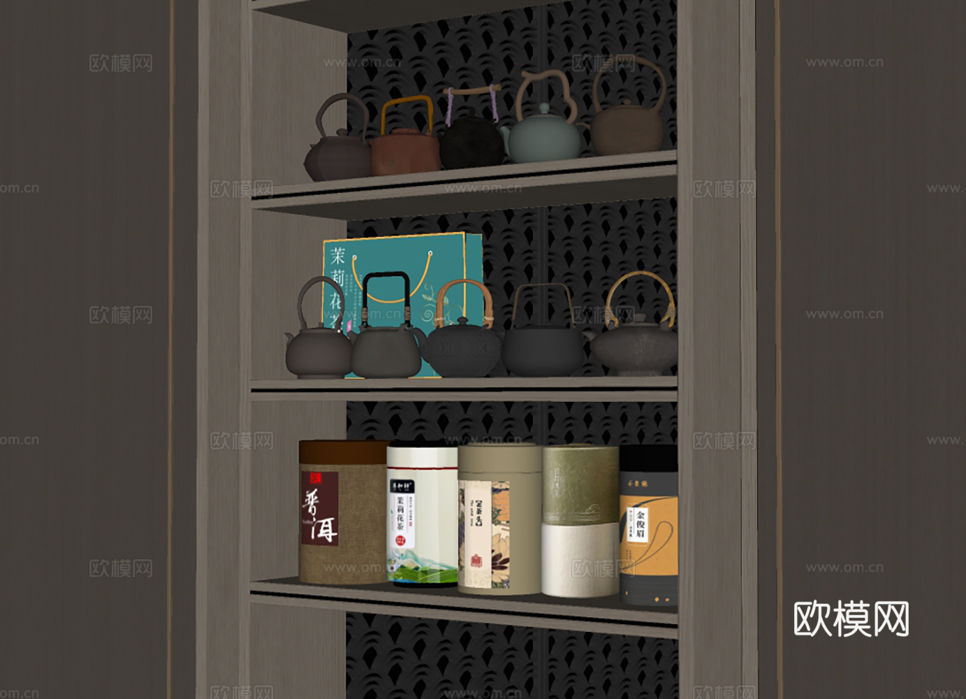 新中式茶具su模型