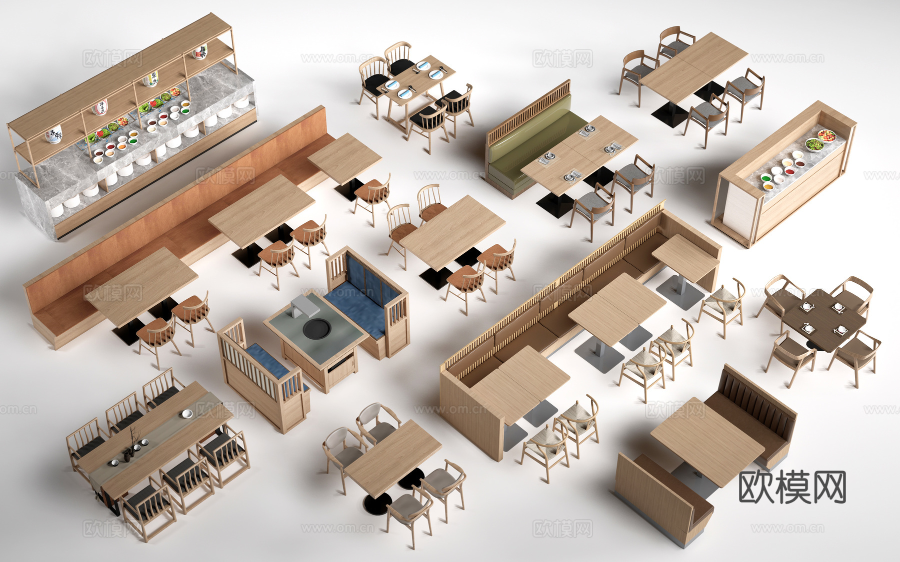 现代餐饮桌椅 餐桌椅组合 餐厅桌椅su模型