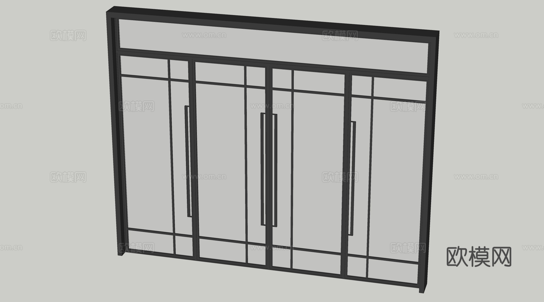 现代玻璃门 玻璃双开门 店铺玻璃门su模型