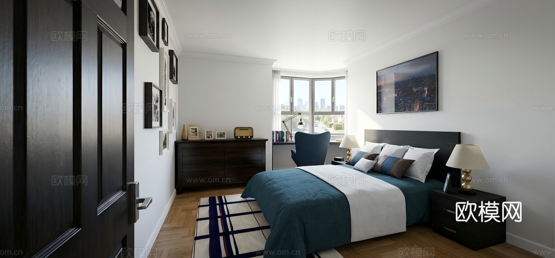 现代简约主卧su模型