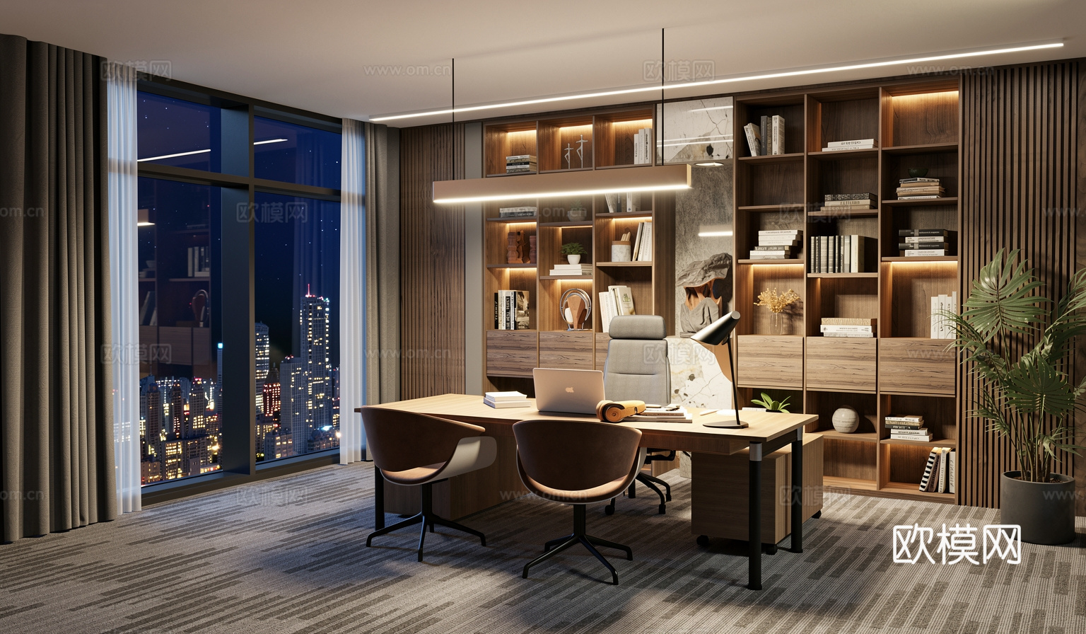 现代总经理办公室 书桌椅 书架  独立办公室su模型