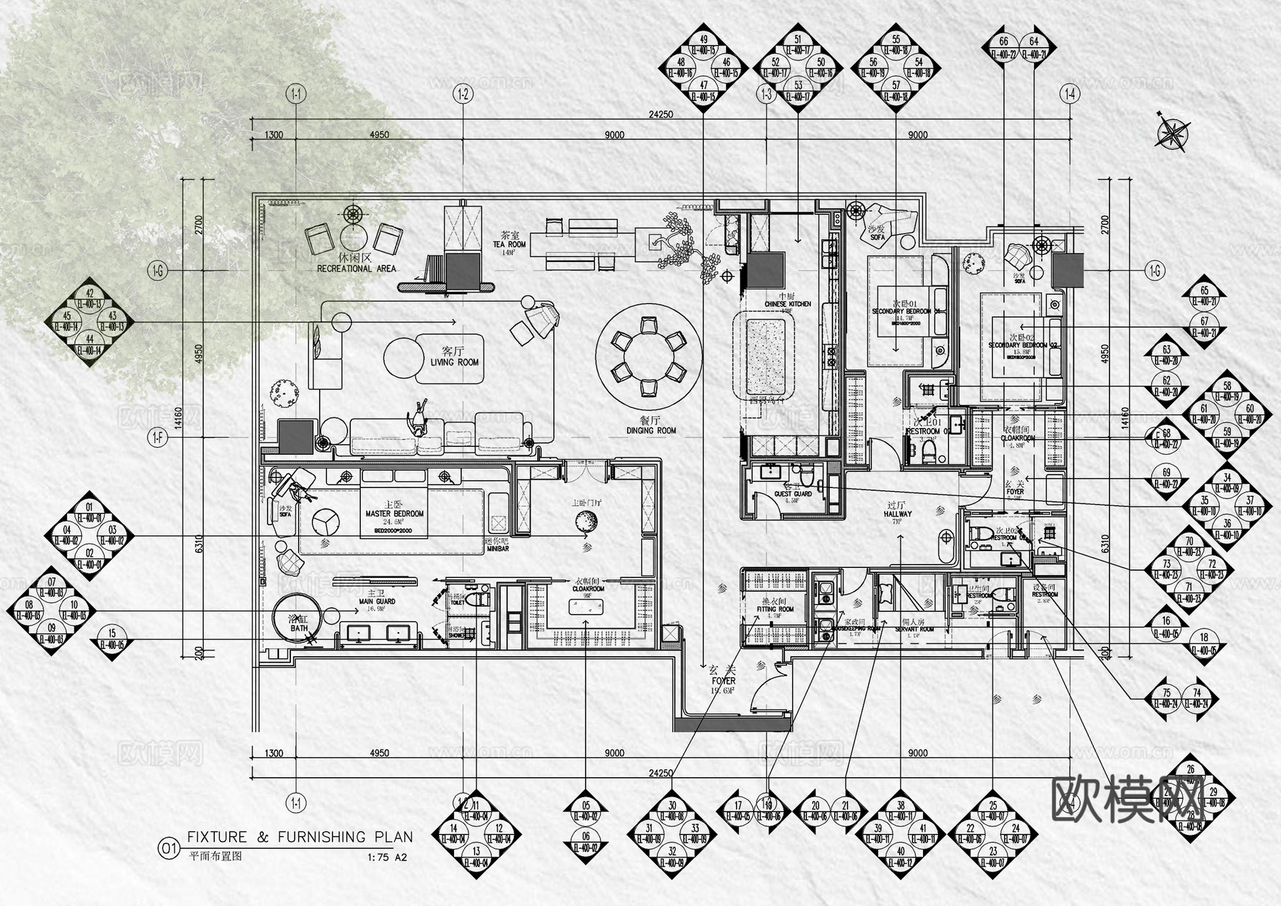 400㎡家装大平层全套施工图   CAD家装施工图   样板cad施工图