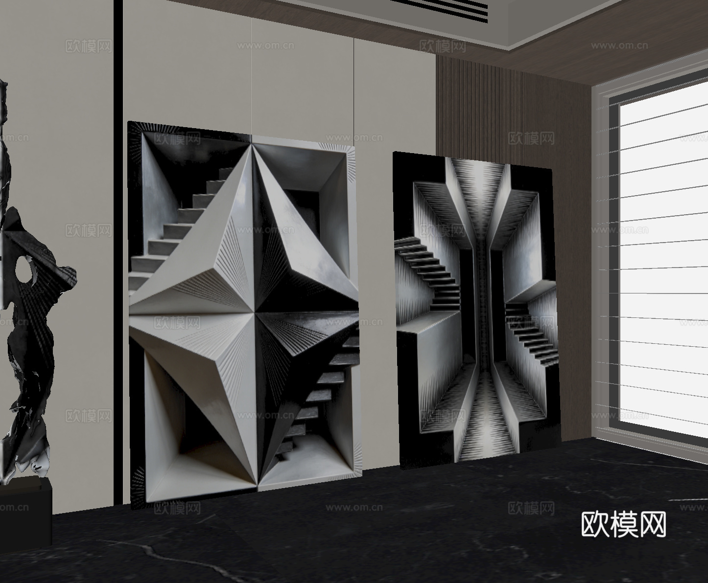 现代落地画 装饰画 立体画su模型