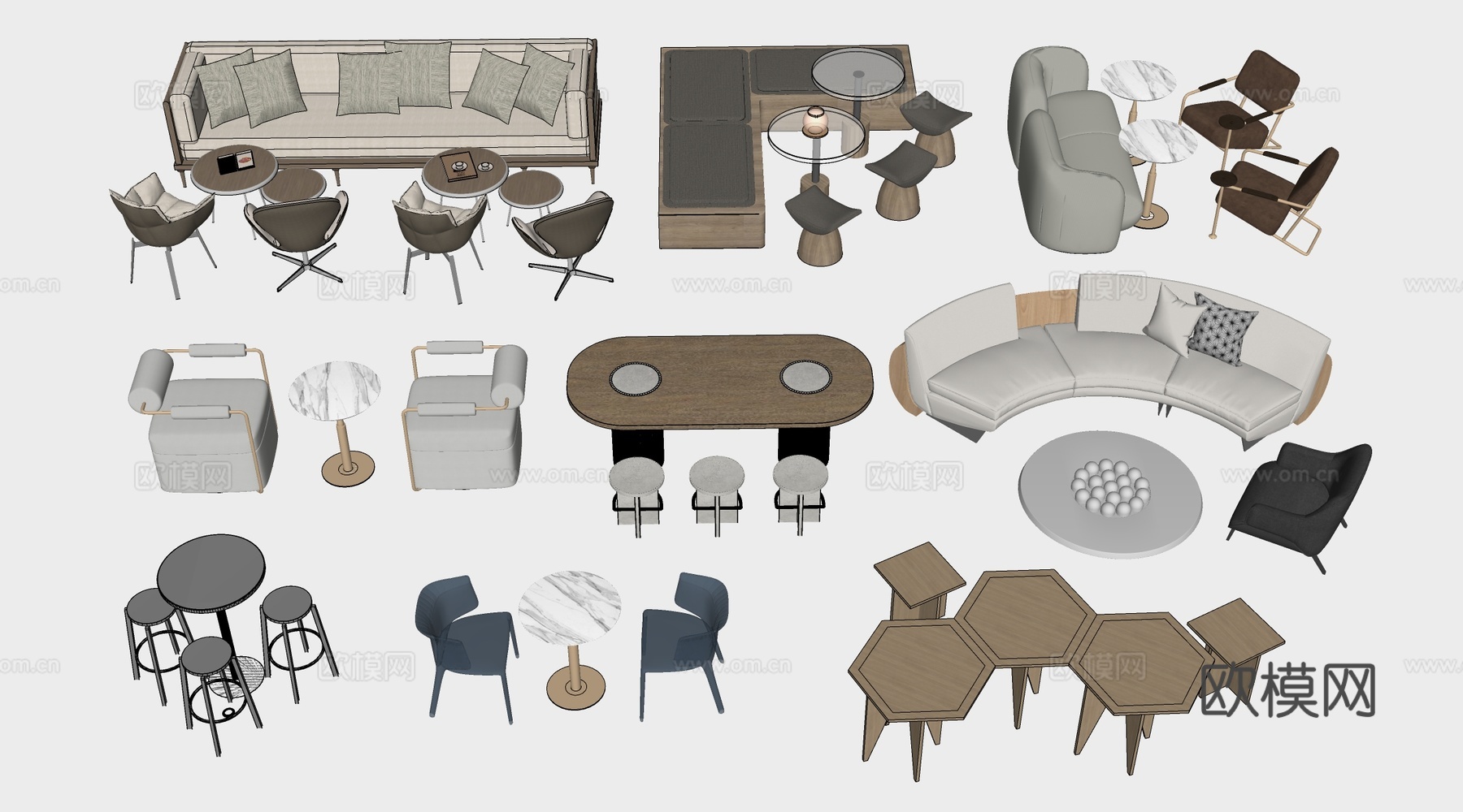 现代咖啡厅桌椅 奶茶店桌椅 餐饮桌椅su模型