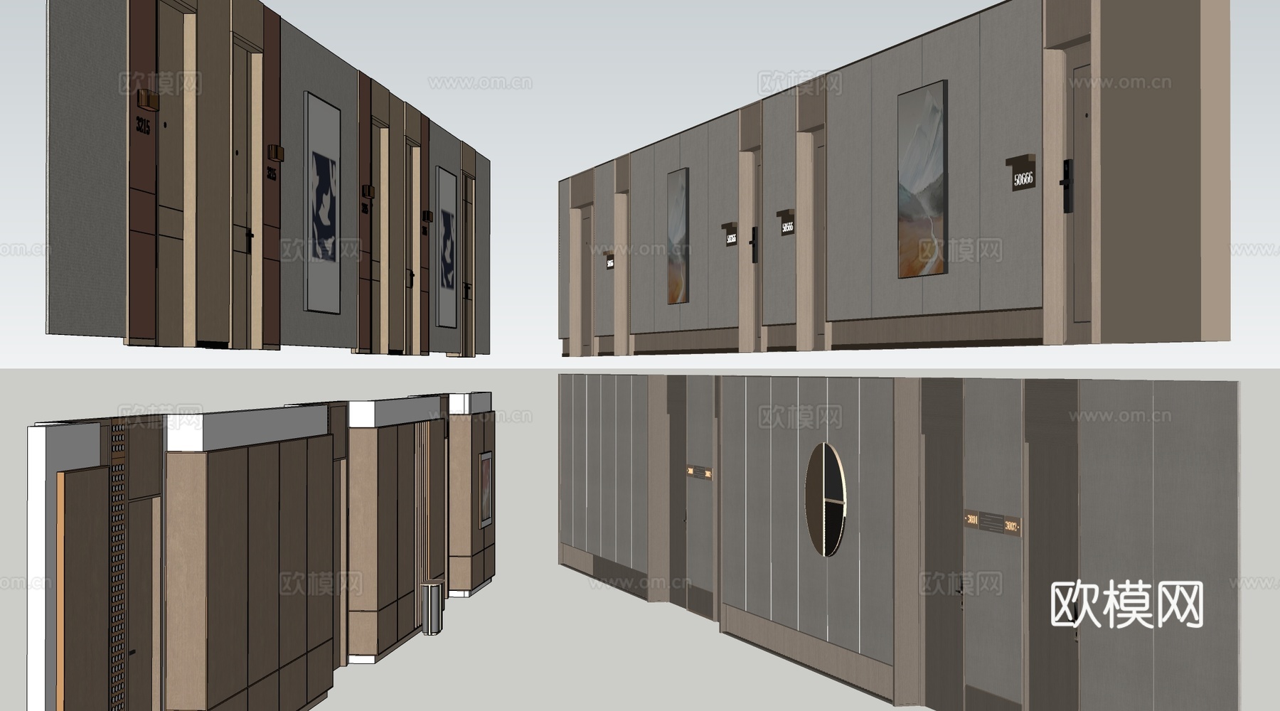 现代办公室走廊 酒店走廊 过道su模型