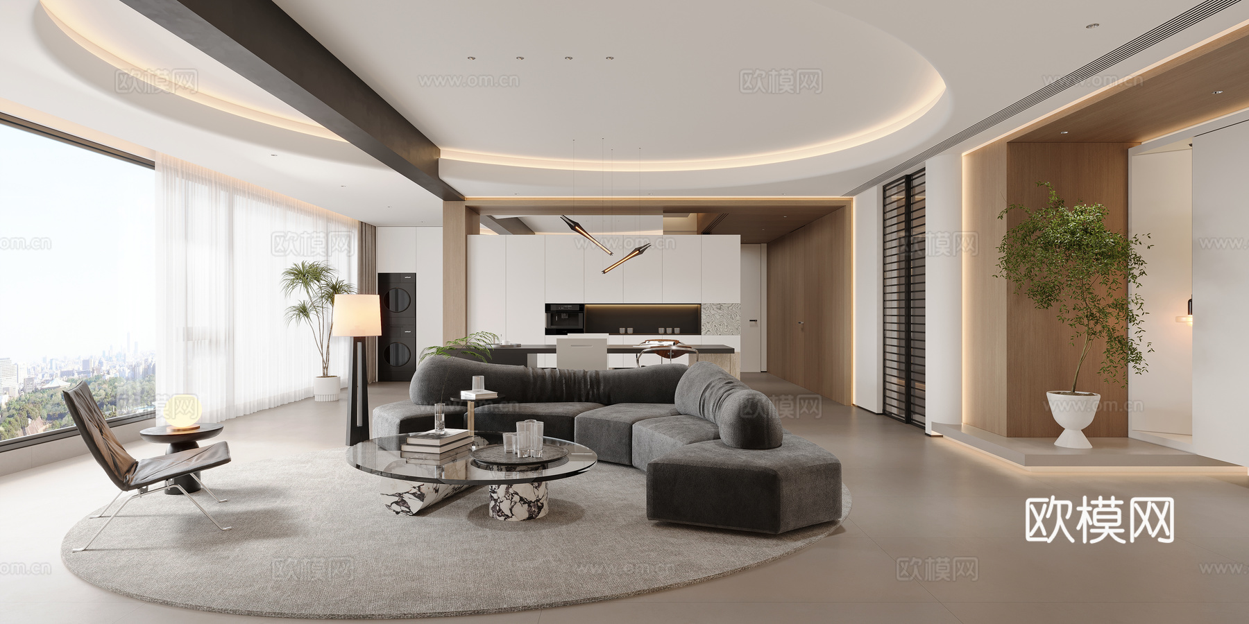 现代意式客餐厅3d模型下载（渲染图2）