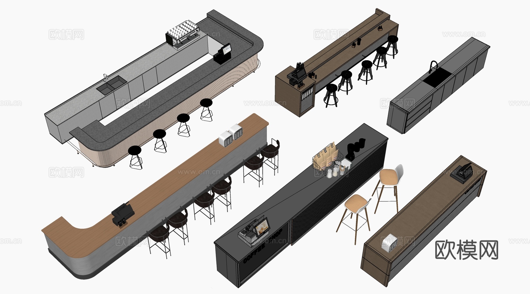 现代咖啡吧台 收银台 操作台 服务台su模型