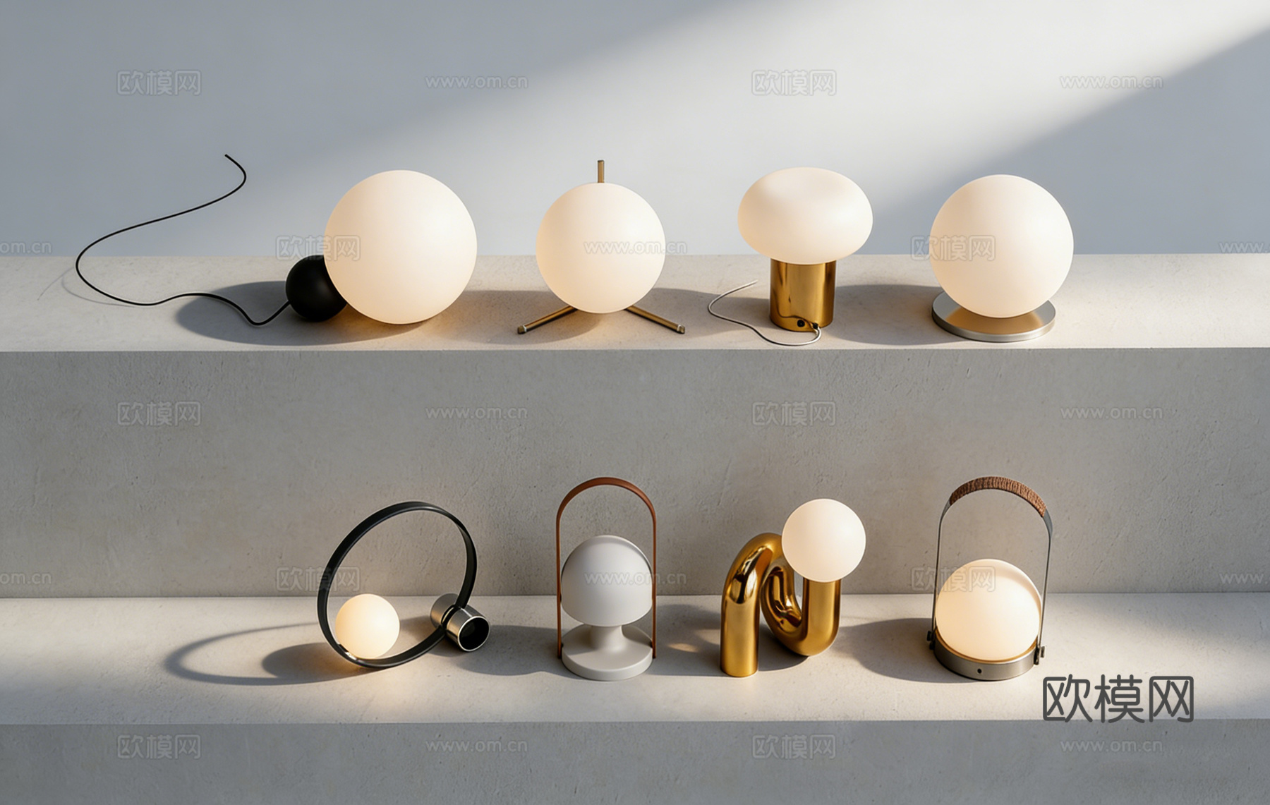 现代简约球形蘑菇形台灯 创意金属底座 客厅卧室书房 装饰灯具su模型下载（渲染图3）