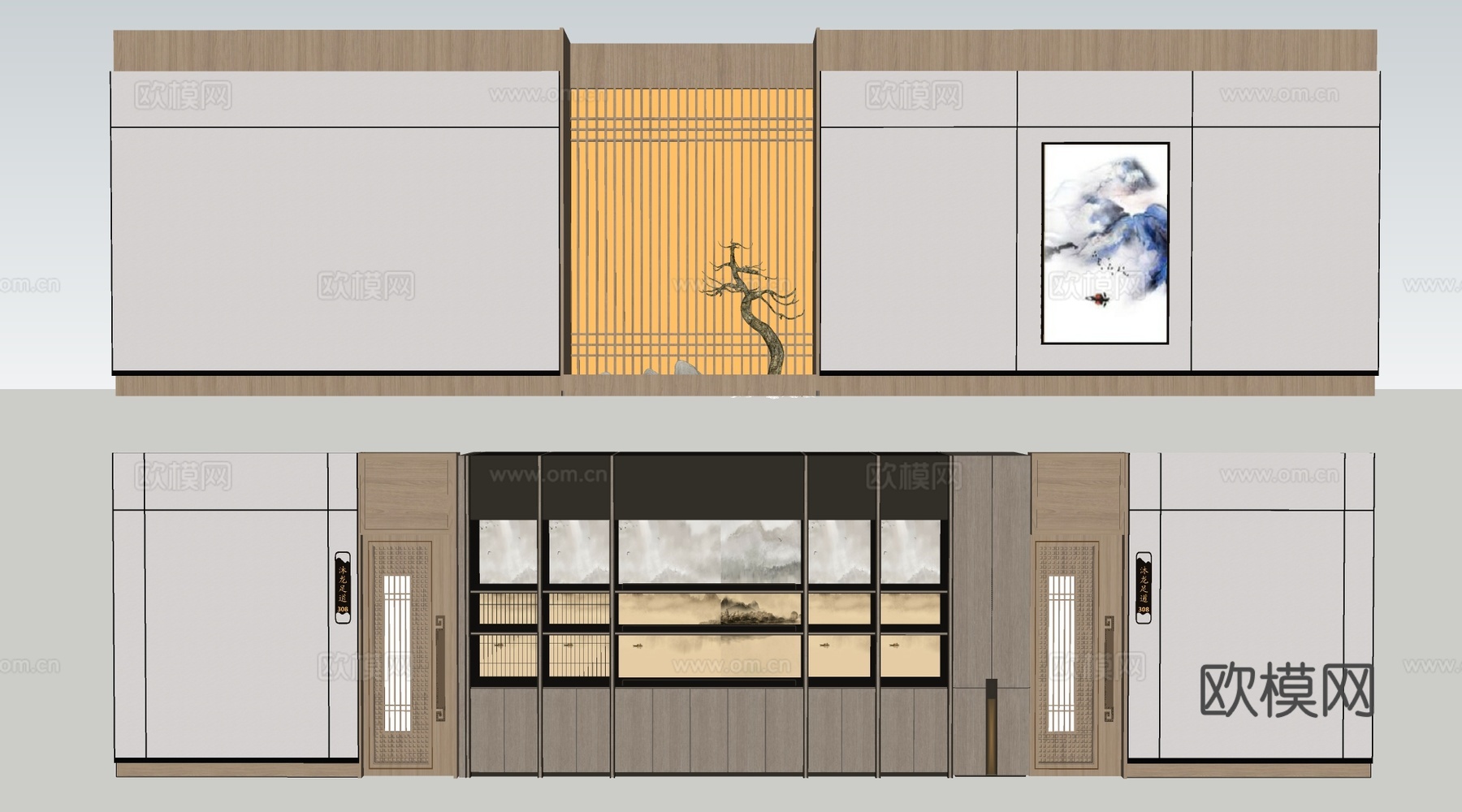 现代办公室走廊 酒店走廊 过道su模型