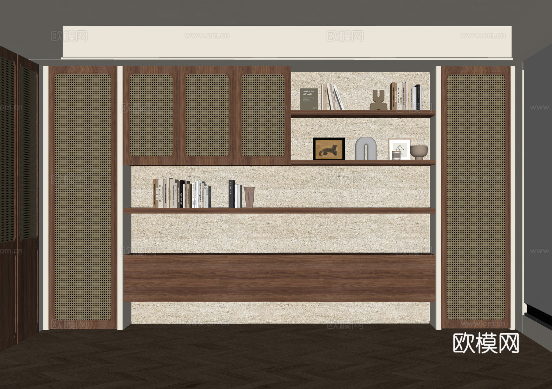 现代书柜su模型下载（渲染图2）