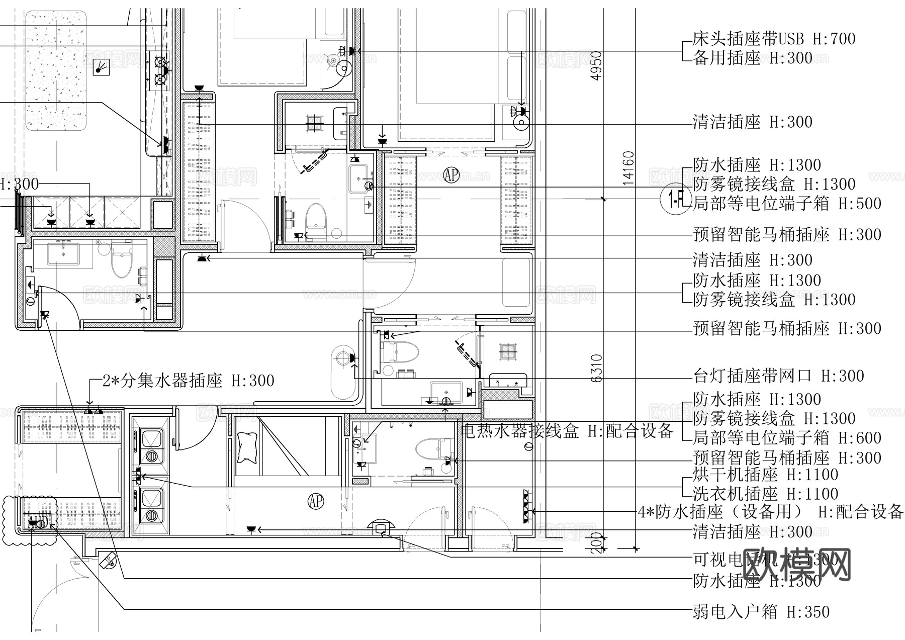 400㎡家装大平层全套施工图   CAD家装施工图   样板cad施工图