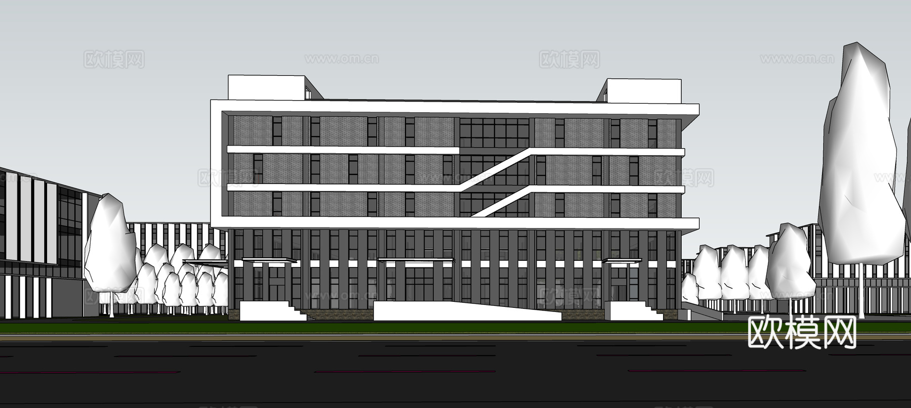 现代工业厂房 现代产业园 多层办公 厂房 产 产业园 办公楼su模型