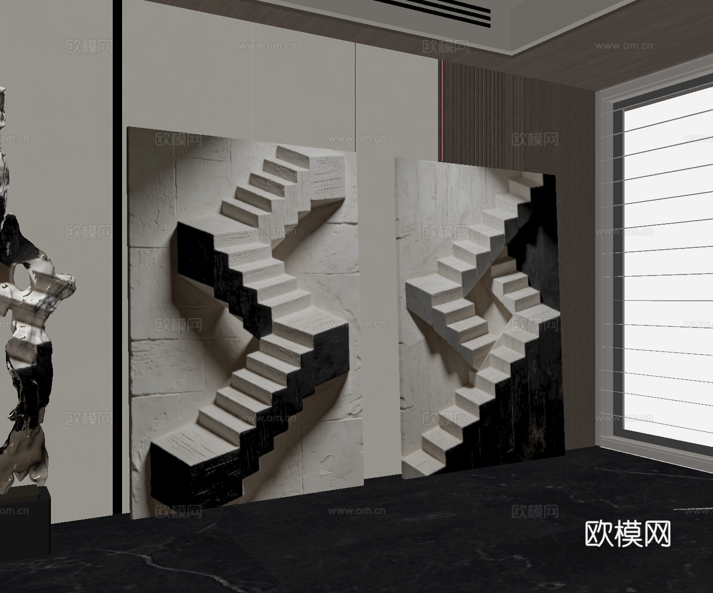 现代落地画 装饰画 抽象画 立体画su模型