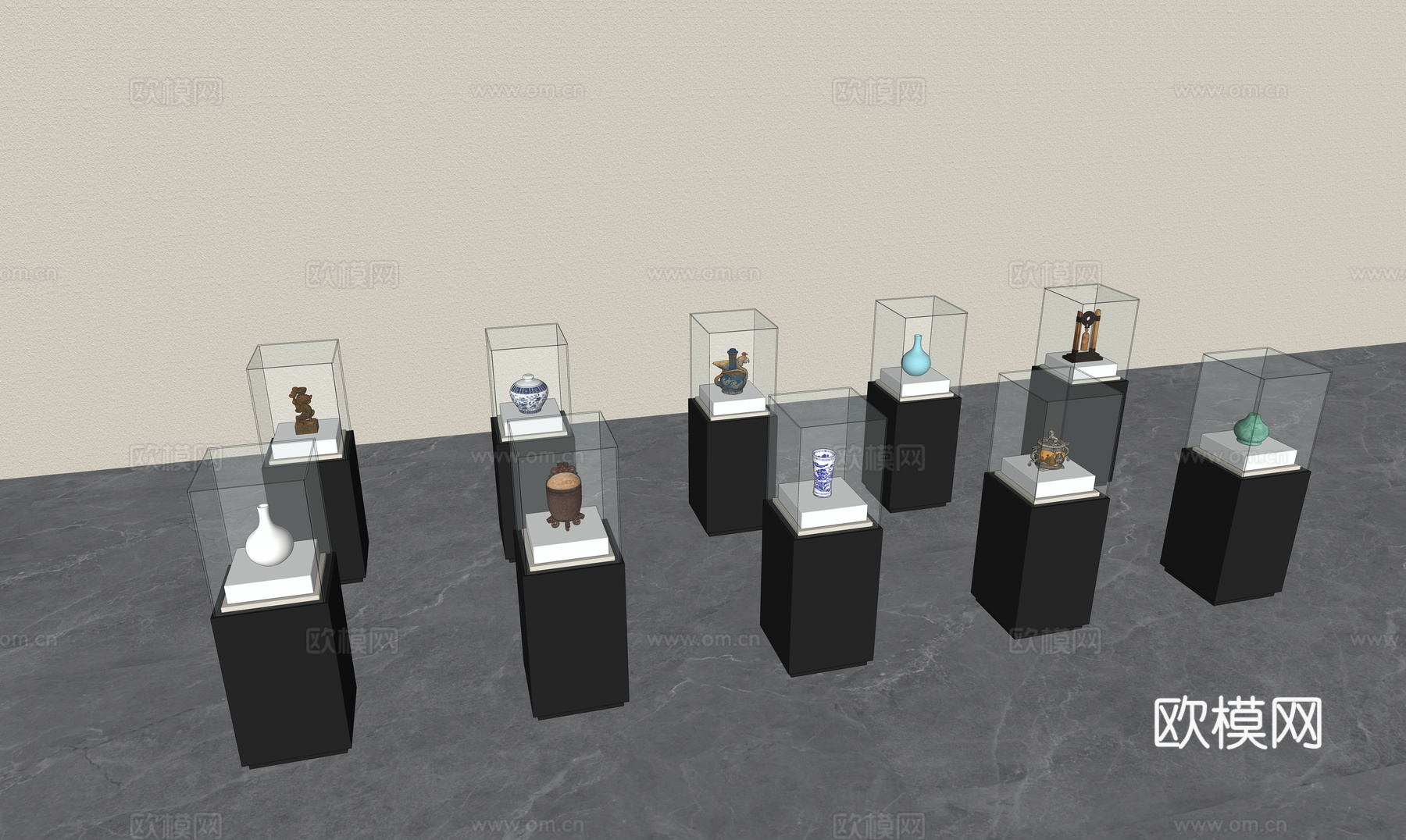 现代展台 商展器材  展柜su模型