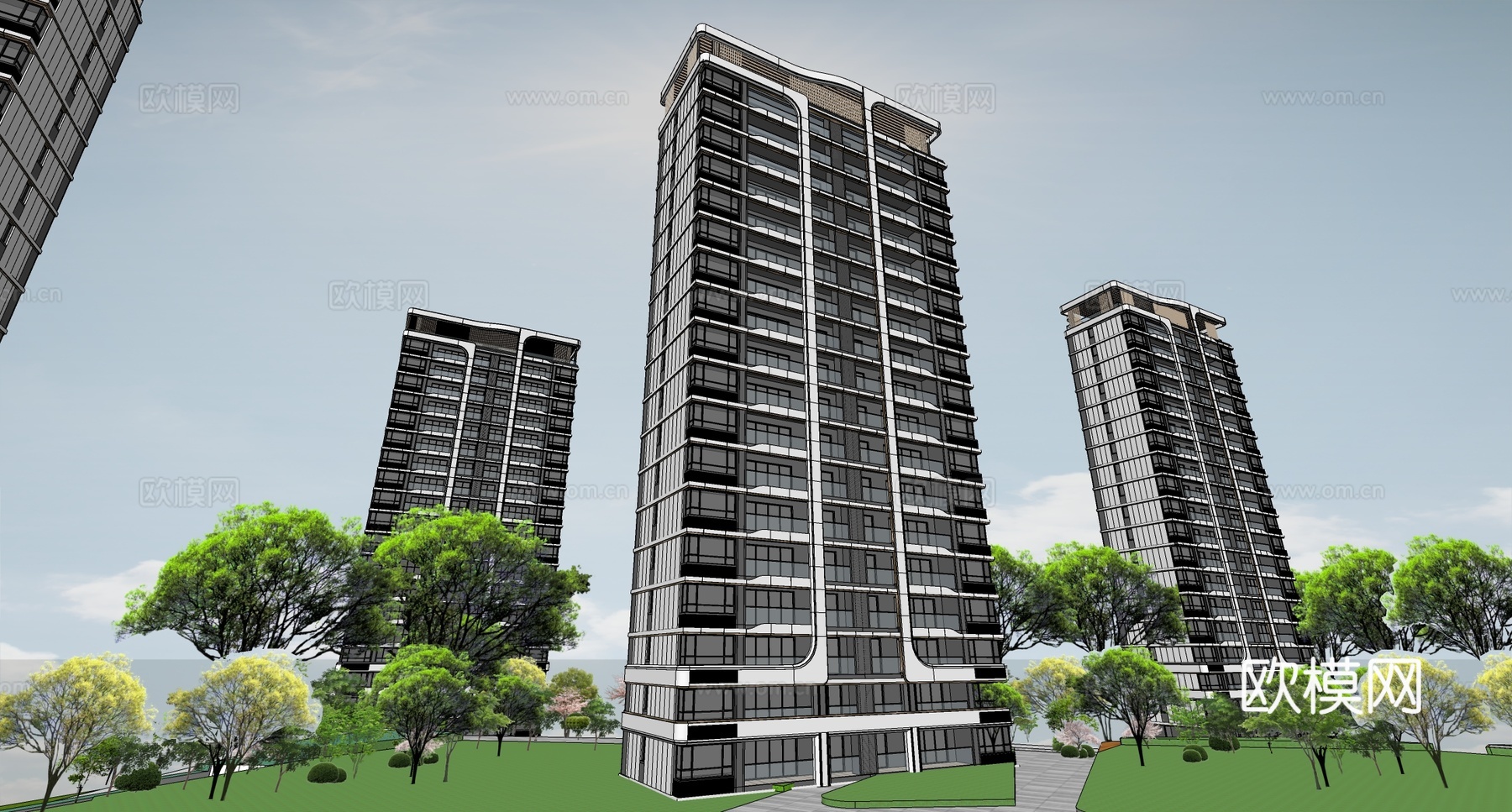 现代高层住宅  小区住宅建筑 高端住宅su模型