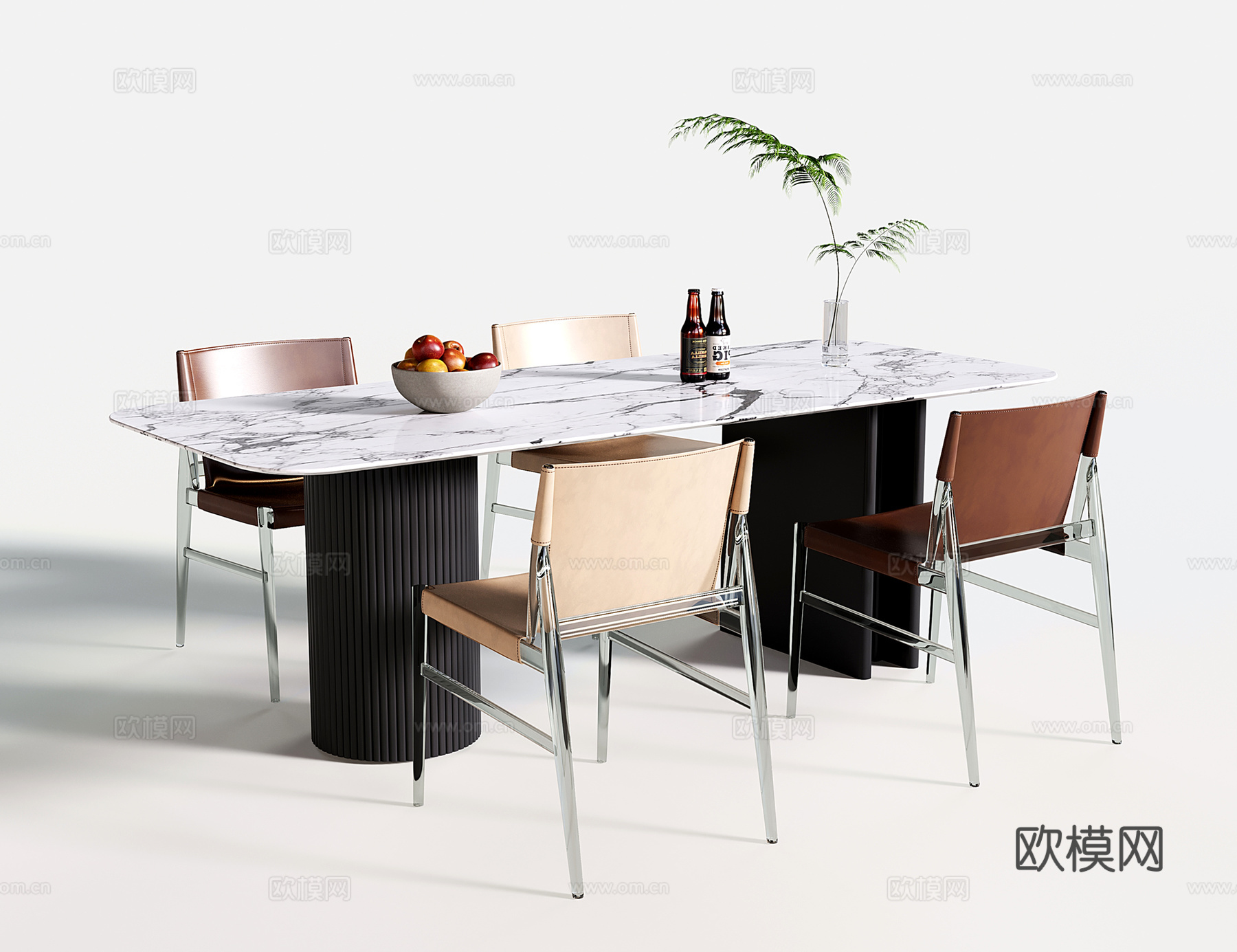 现代餐桌椅 大理石餐桌 餐椅su模型