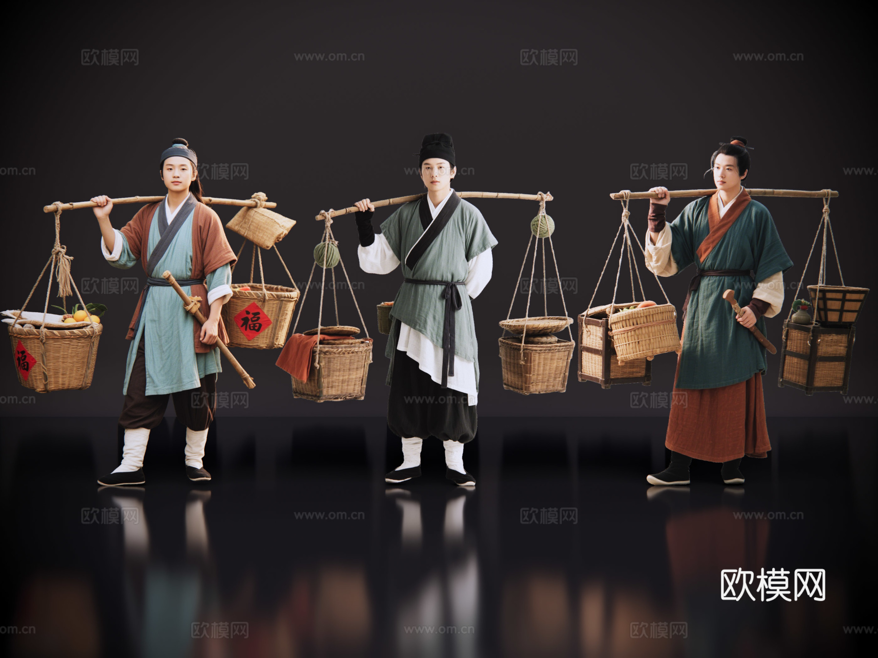 2D古装人物 古代男子 古代货郎 古装没卖货郎 古代小商贩su模型