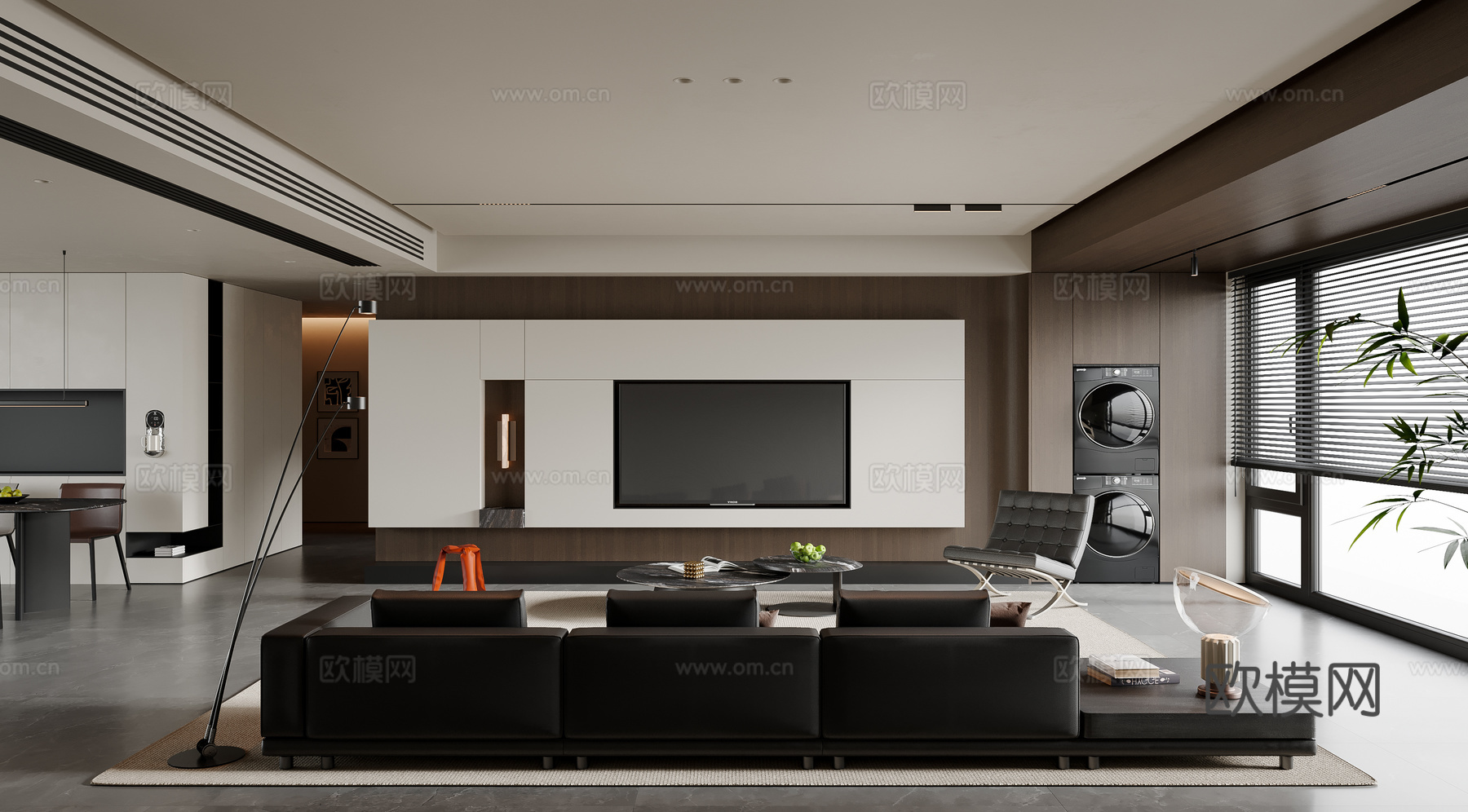 现代意式客厅 沙发茶几 电视背景墙 多人沙发 休闲椅 地毯su模型