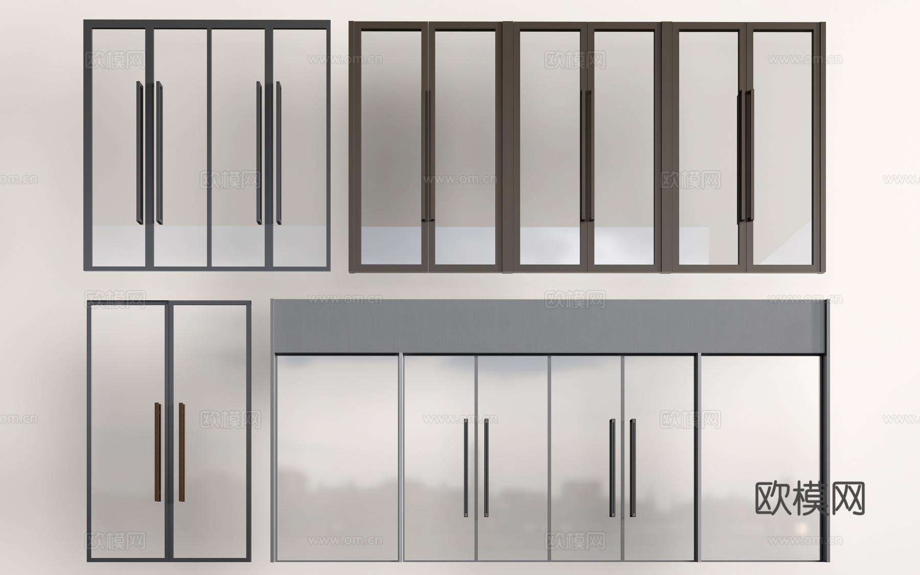 现代玻璃门 玻璃双开门 店铺玻璃门su模型