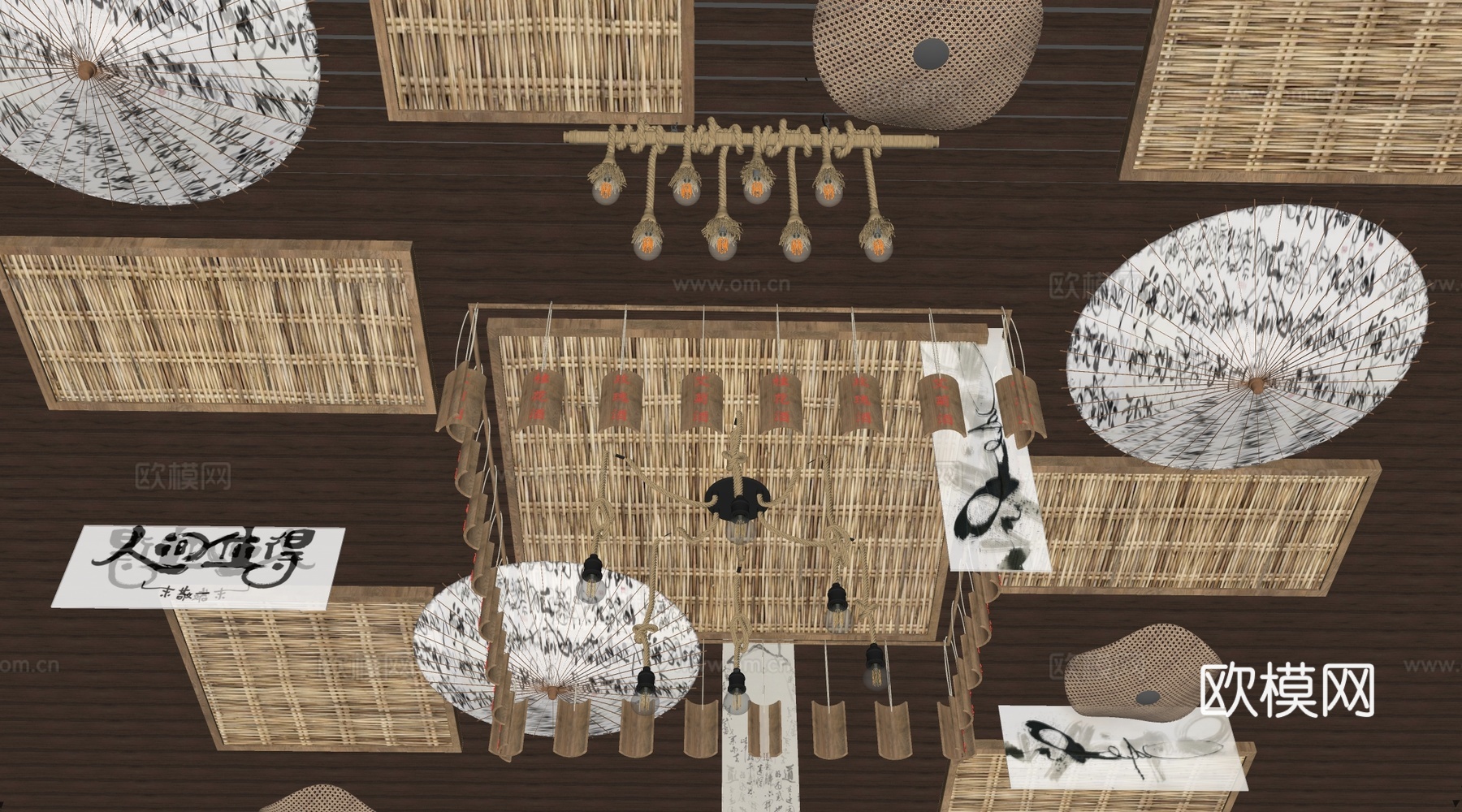 现代民俗文化吊顶 乡村展厅吊顶su模型