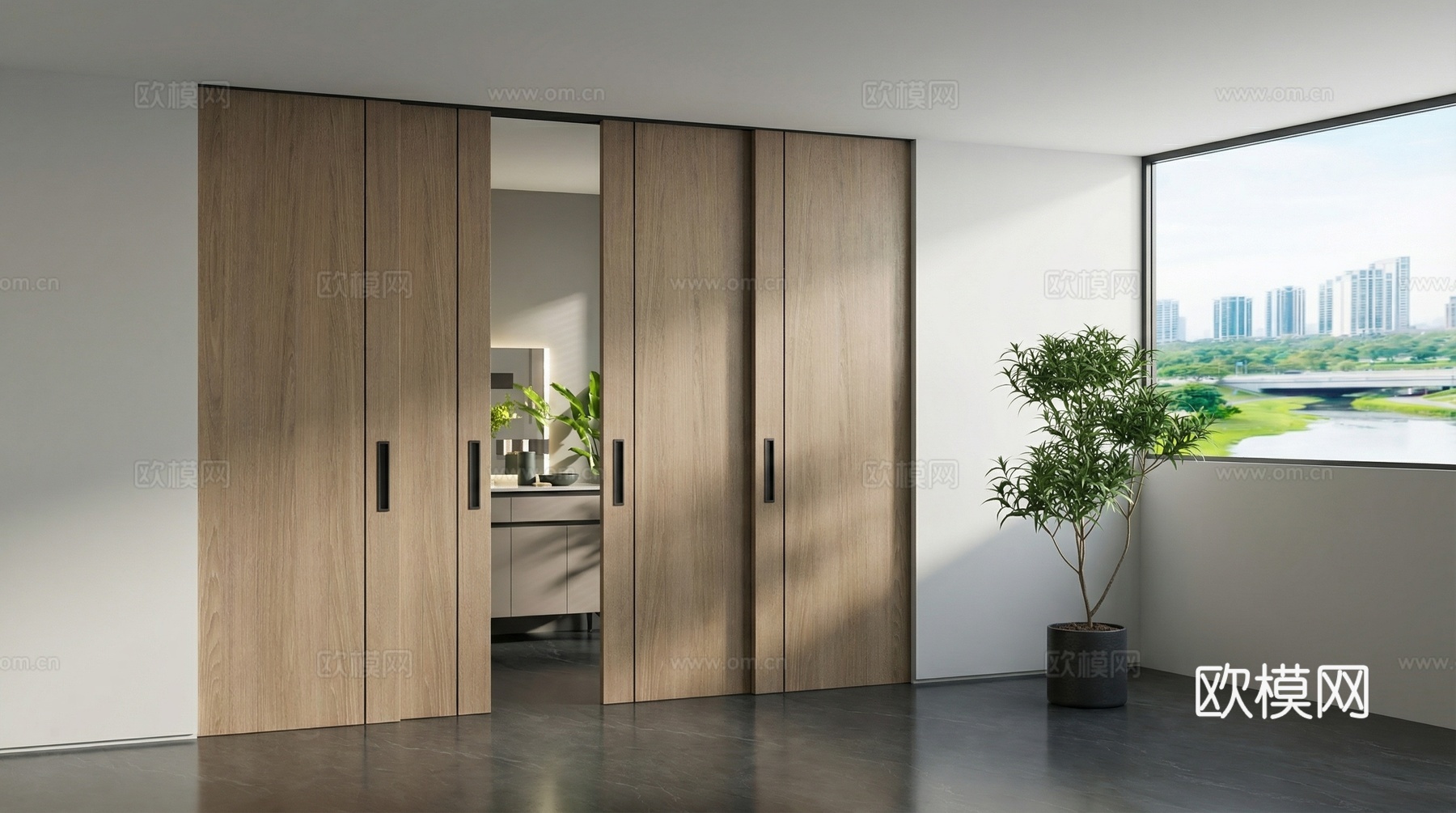 现代推拉门 移门 隐形移门su模型