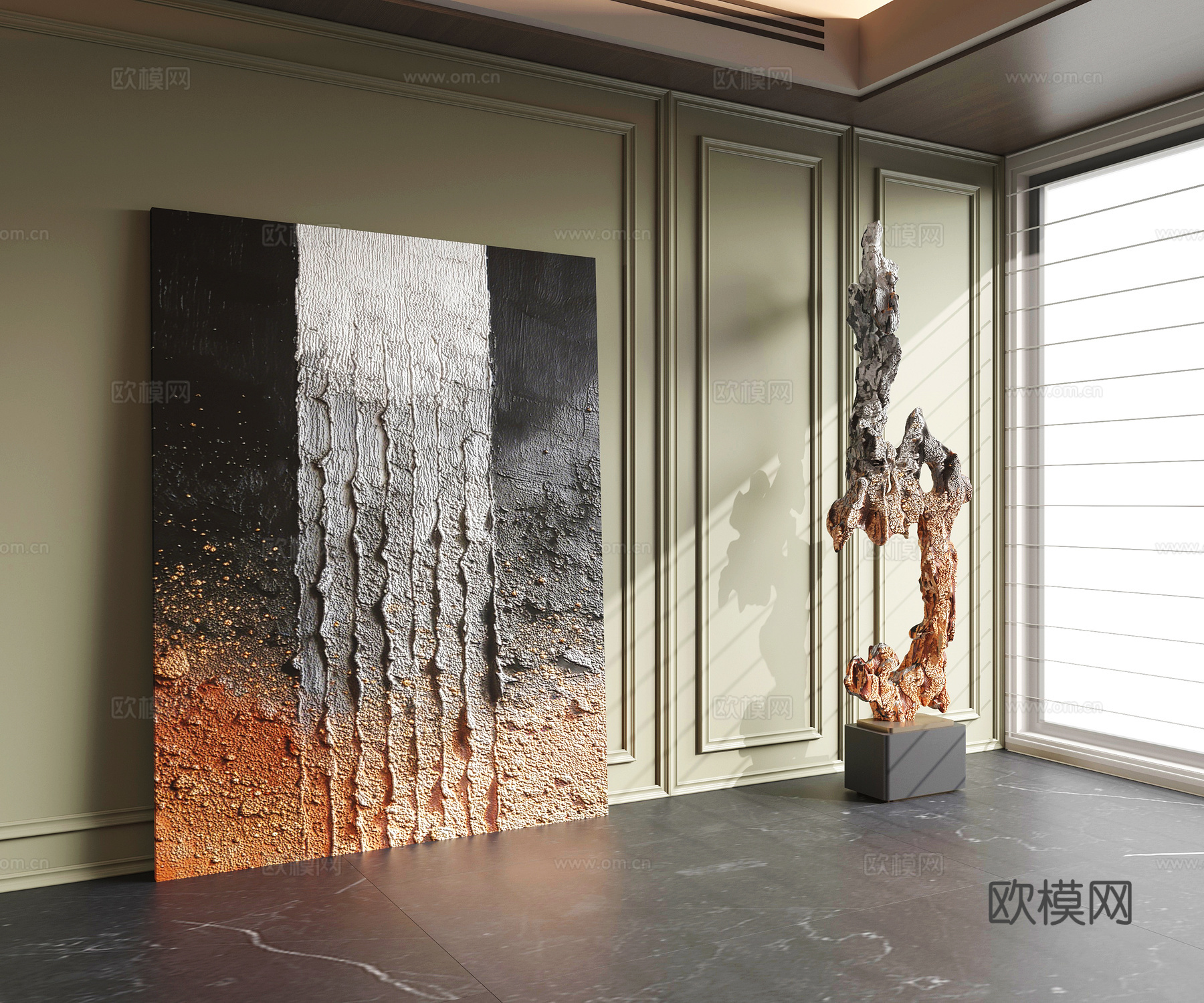 现代落地画 装饰画 挂画 抽象画su模型