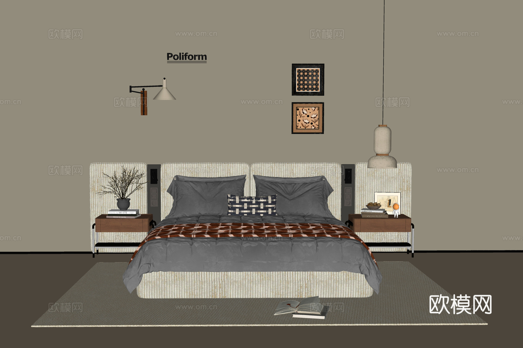 现代奶油风卧室su模型