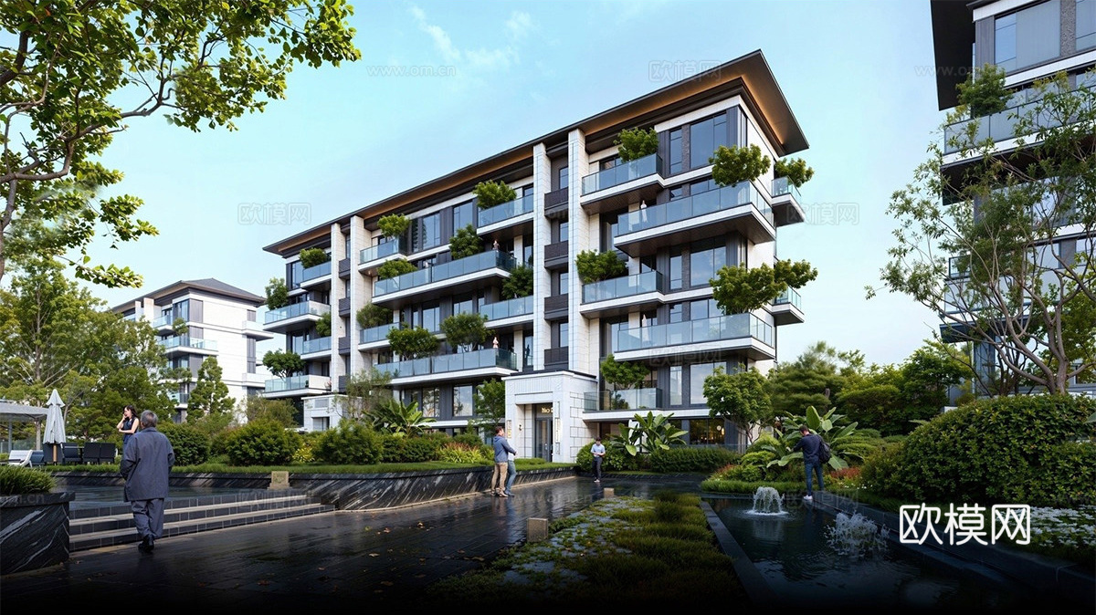 现代小高层住宅  小区住宅建筑 第四代住宅建筑su模型