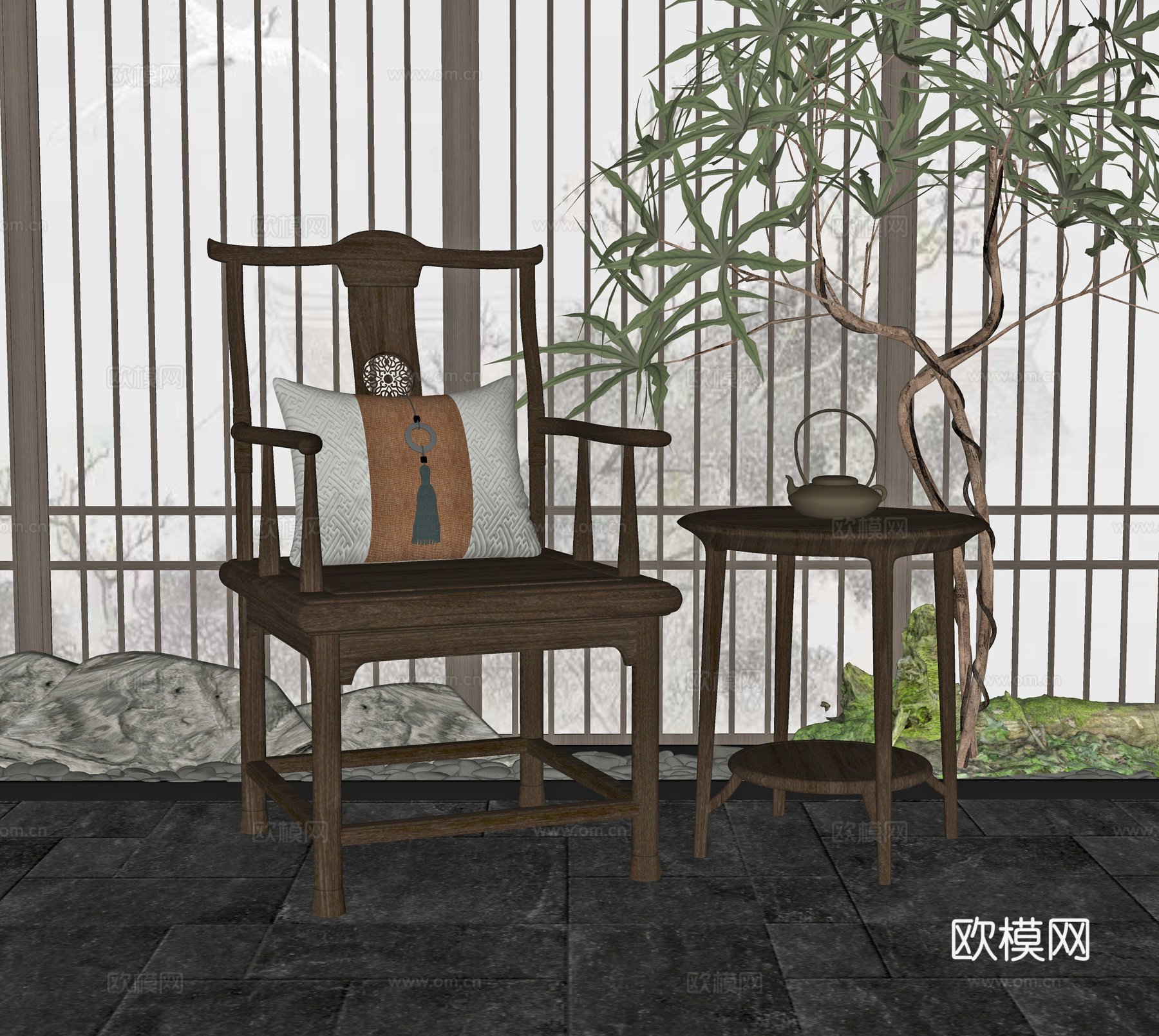 新中式太师椅su模型