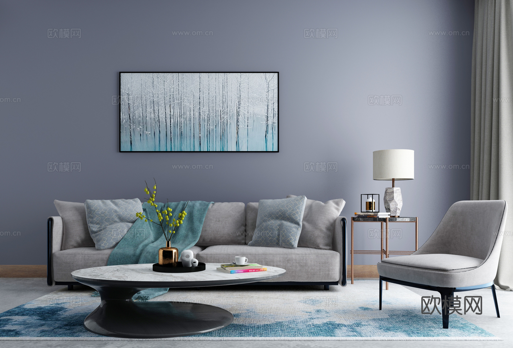 现代沙发茶几组合3d模型