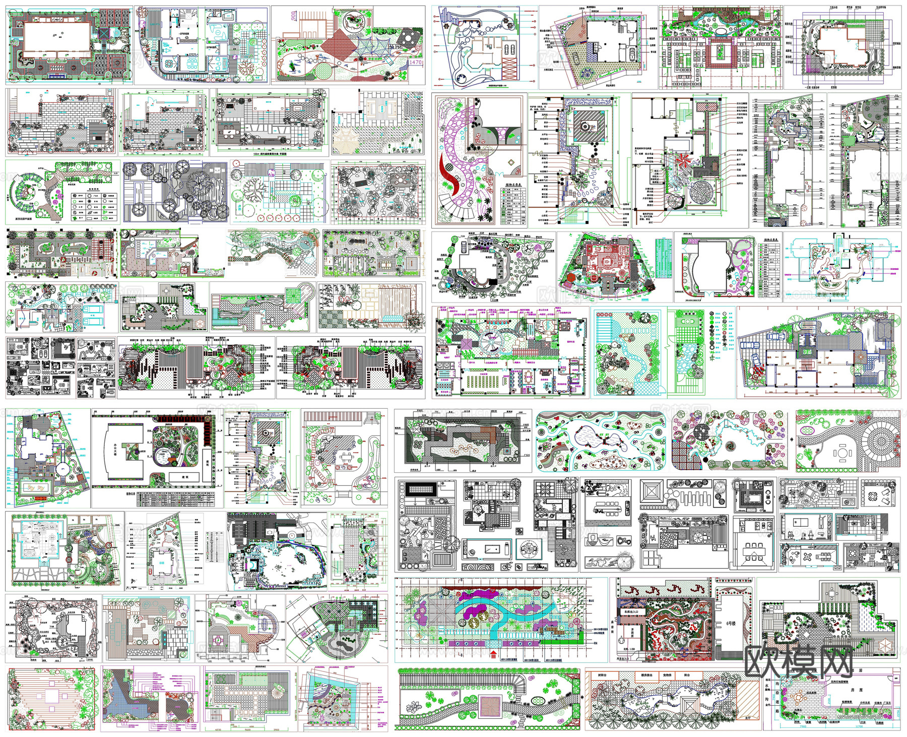 别墅庭院屋顶花园景观园林绿化平面布局图CAD素材图库cad施工图