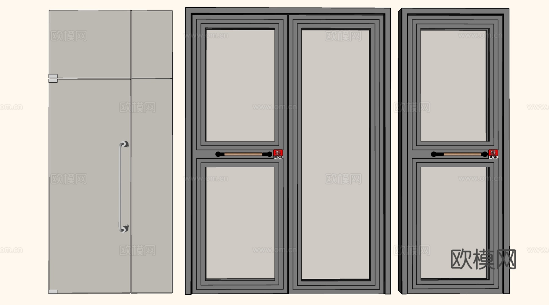 现代商铺玻璃门 玻璃双开门 商业街玻璃门 奶茶店玻璃门 咖啡su模型