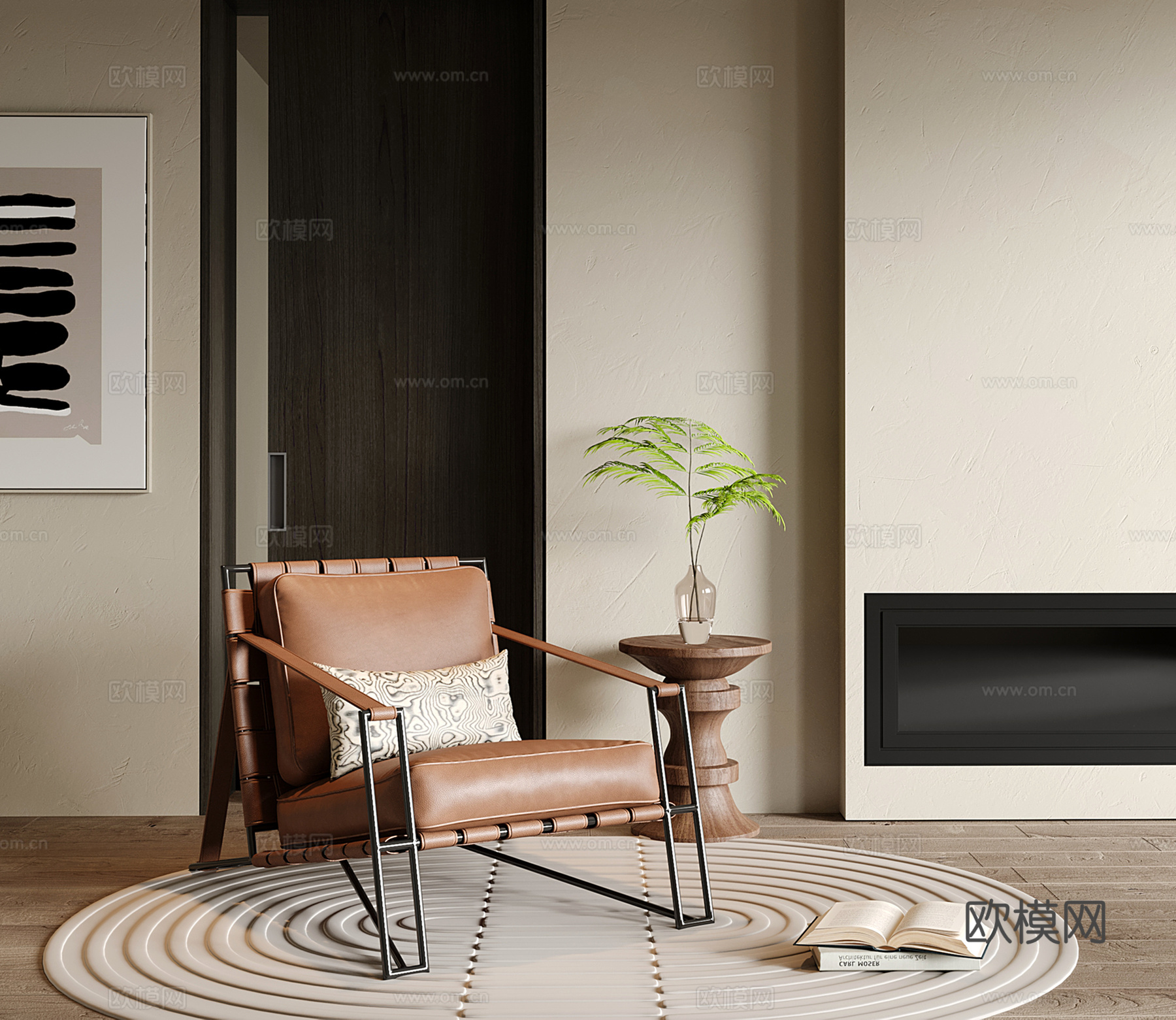 中古现代休闲椅 单人沙发 皮质沙发椅su模型