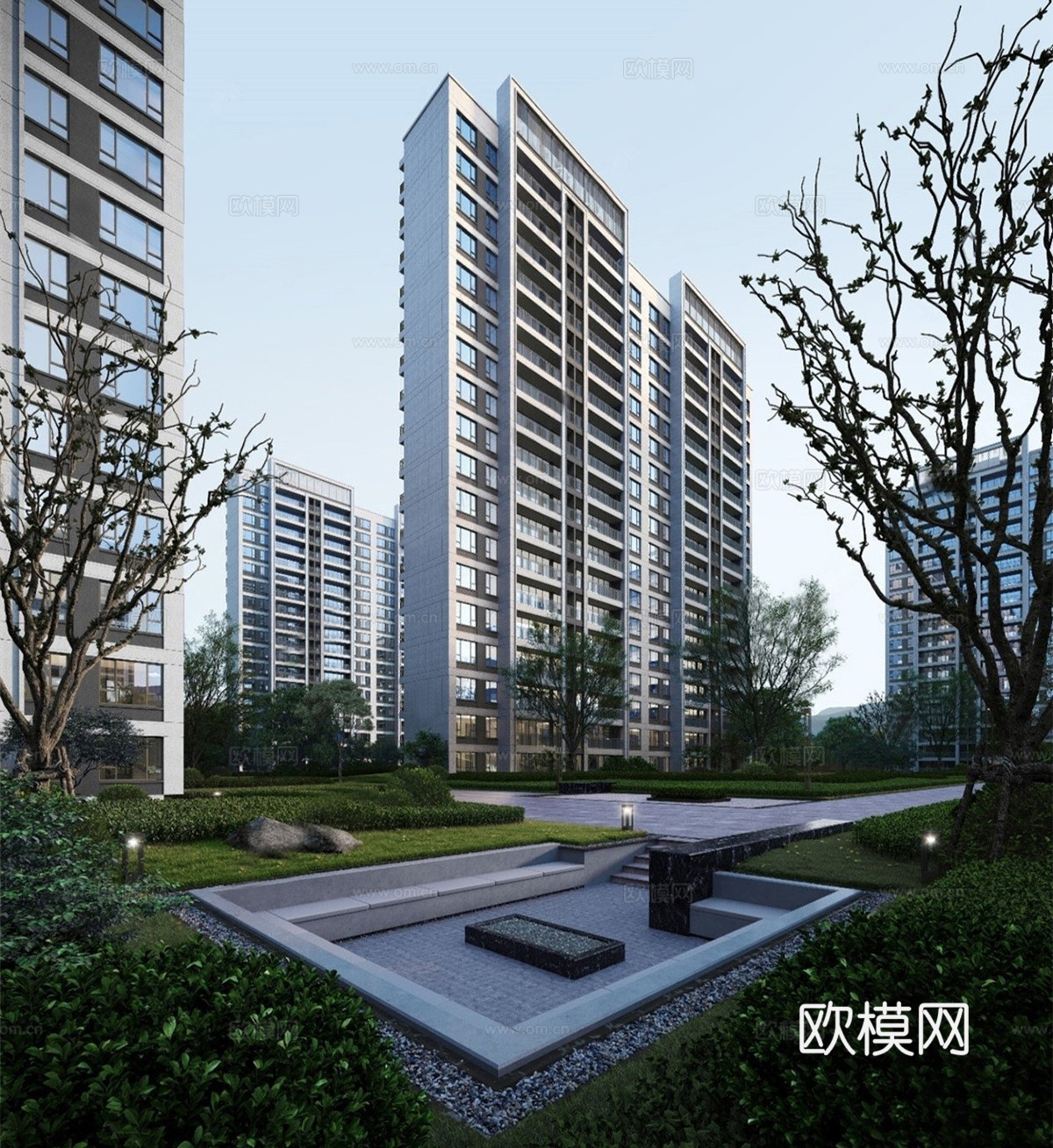 现代高层住宅  小区住宅建筑 多层高端住宅su模型