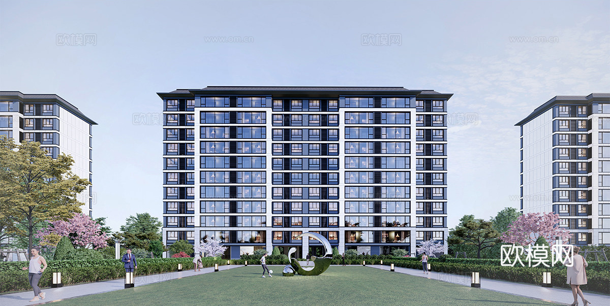 现代高层住宅  小区住宅建筑 高端住宅建筑su模型