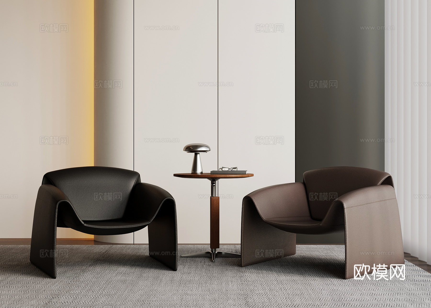 现代意式休闲椅 洽谈桌椅 边几su模型