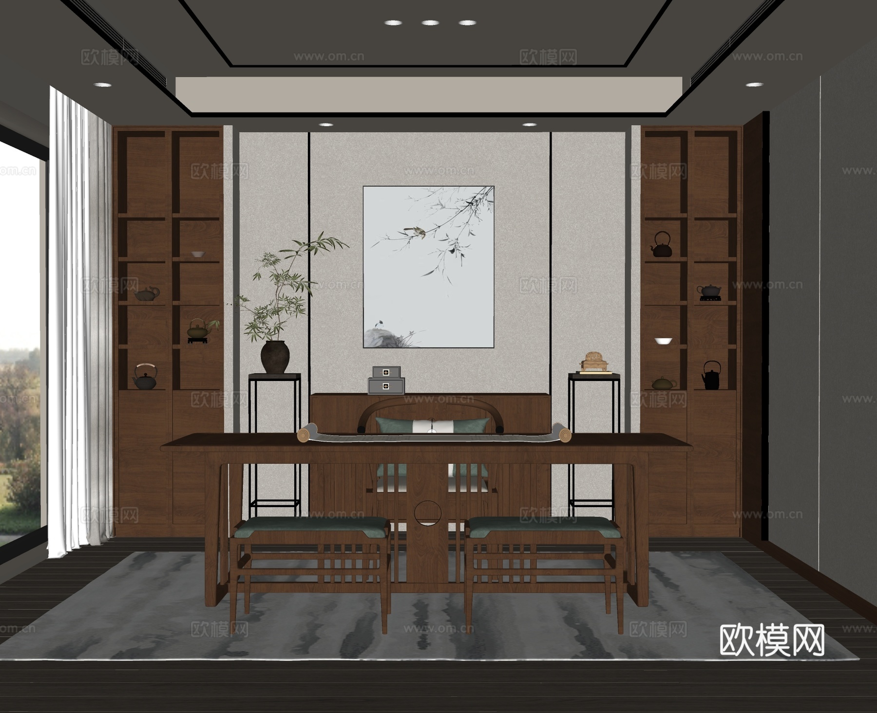 新中式书房su模型