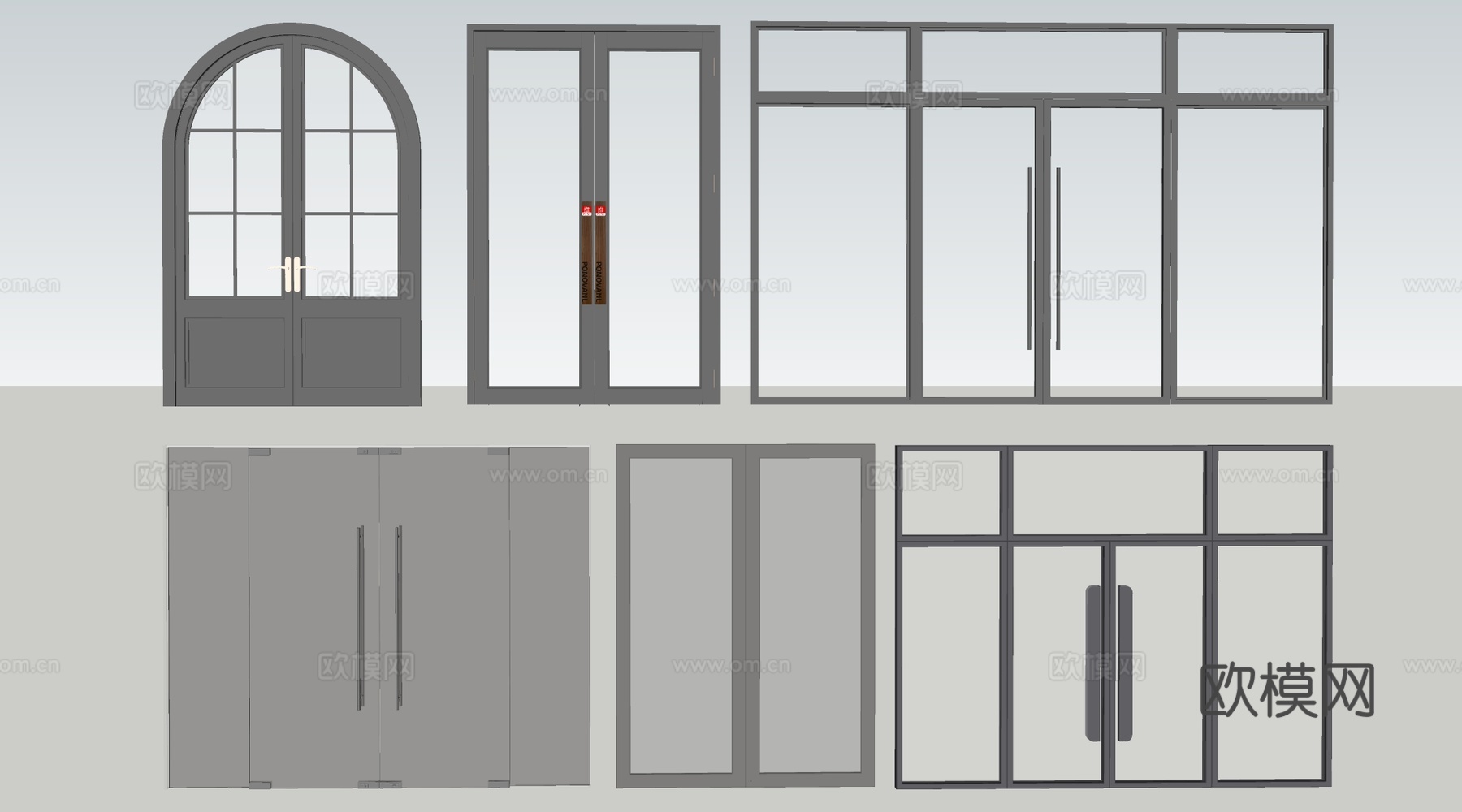 现代商铺玻璃门 玻璃双开门 商业街玻璃门 入口玻璃门su模型