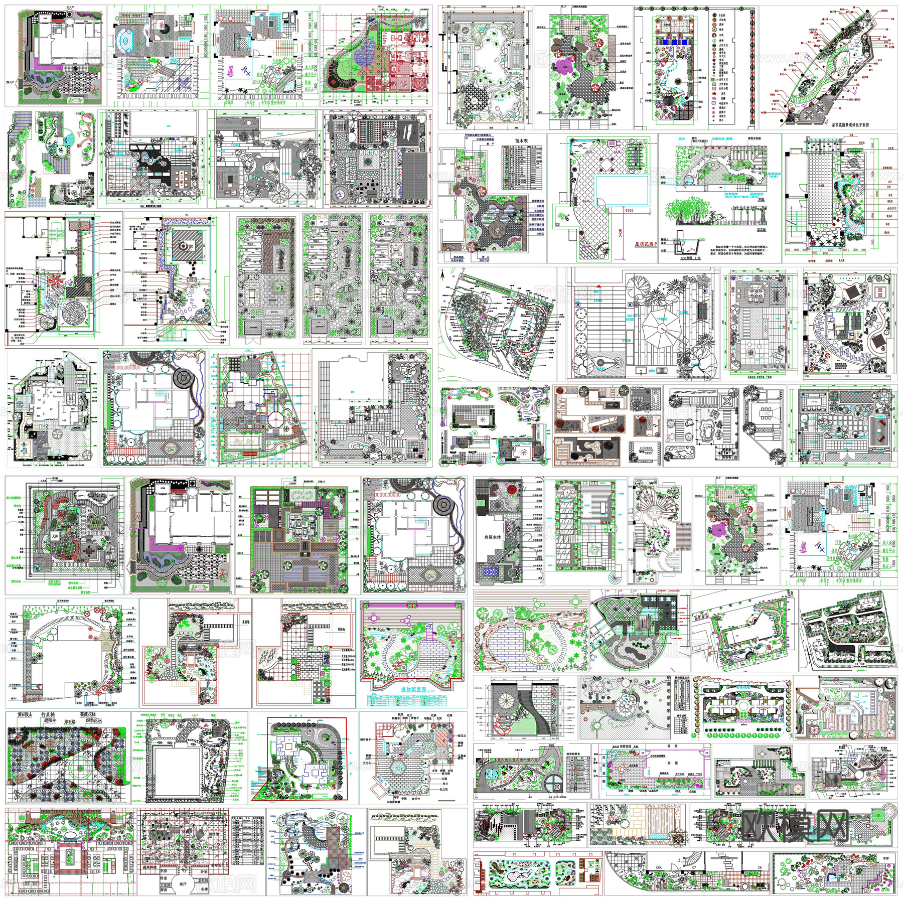 别墅庭院屋顶花园景观园林绿化平面布局图CAD素材图库cad施工图下载（渲染图1）