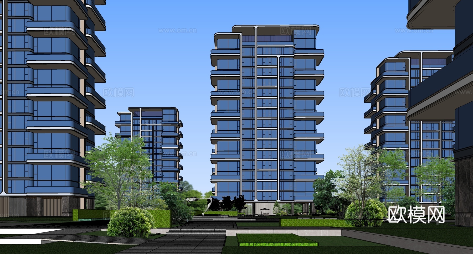 现代高层住宅  小区住宅建筑 第四代高端住宅su模型
