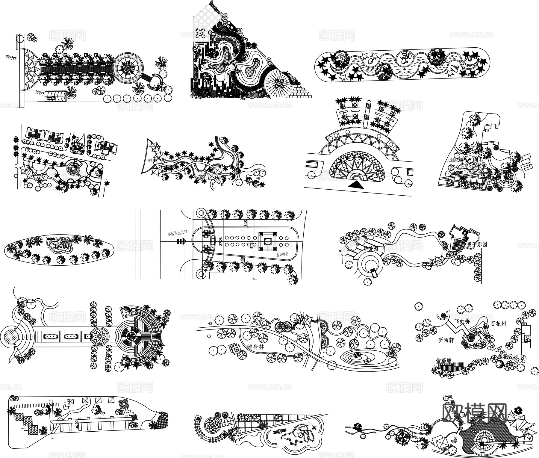 别墅造景户外庭院造景阳台造景室内小景cad施工图cad施工图