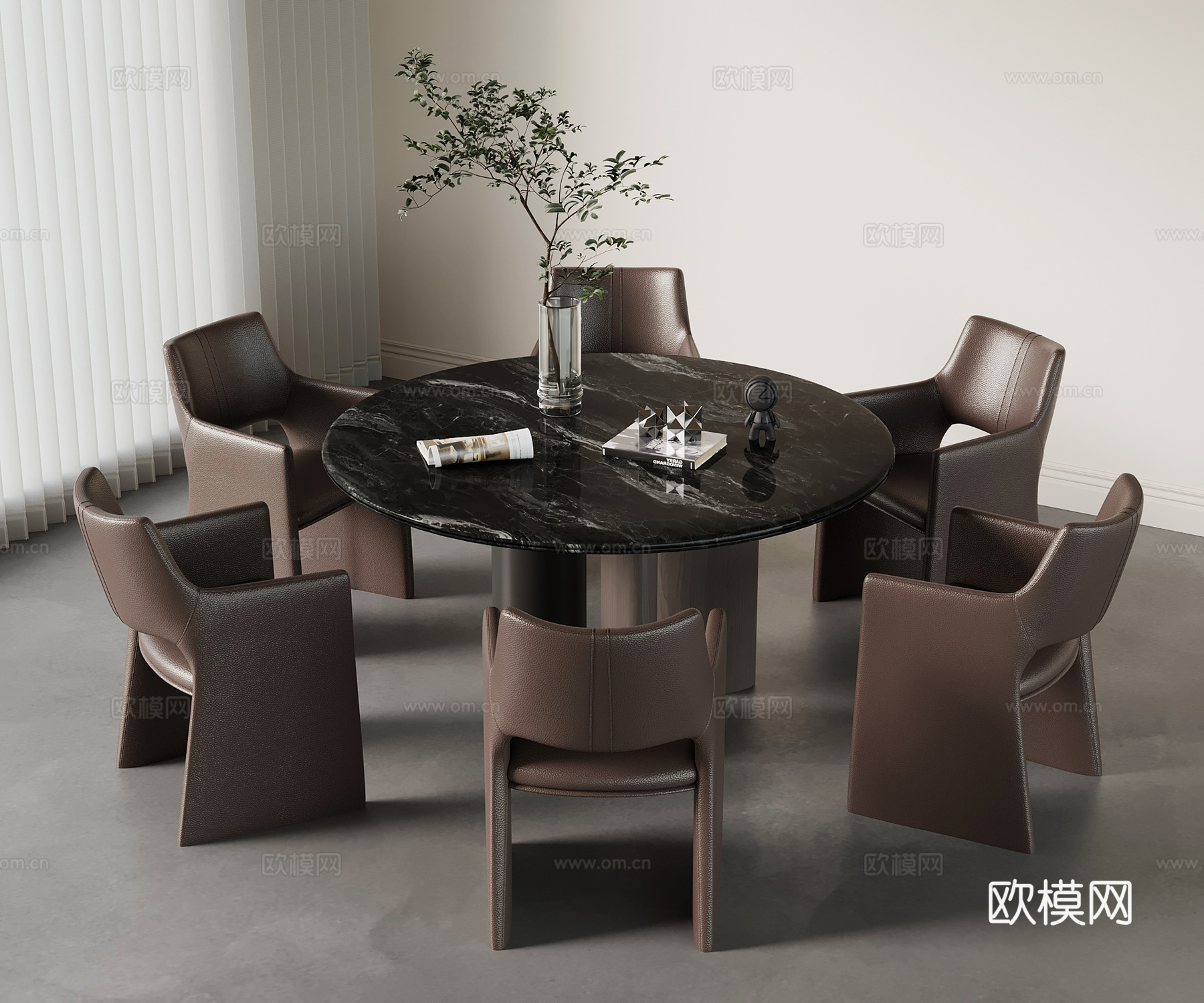 现代意式餐桌 圆桌 餐桌椅组合su模型